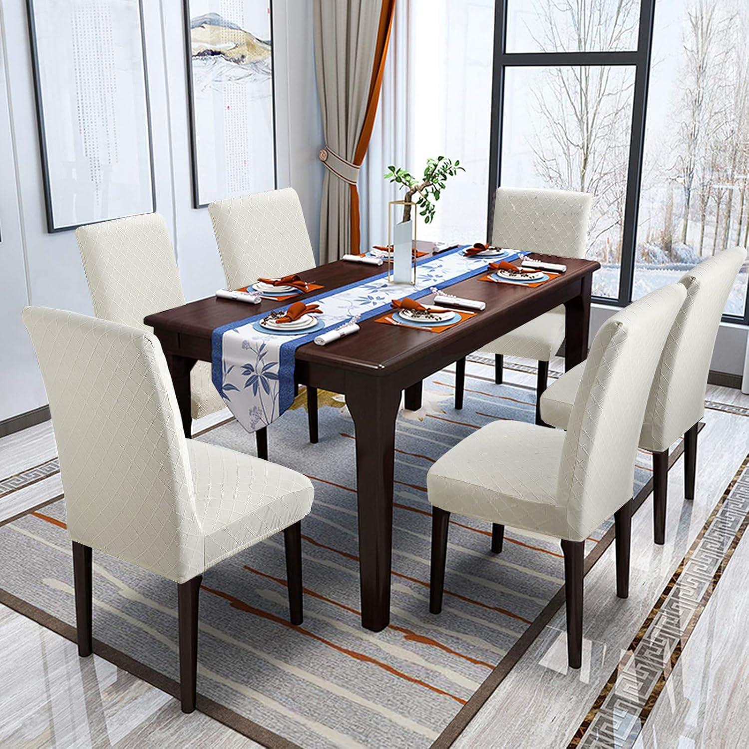 YISUN Dining Chair Covers, Stretch Spandex Chair Seat Cover Removable Washable Parson Chair Cover Kitchen Chair Protector Slipcovers (Beige Light, 6)