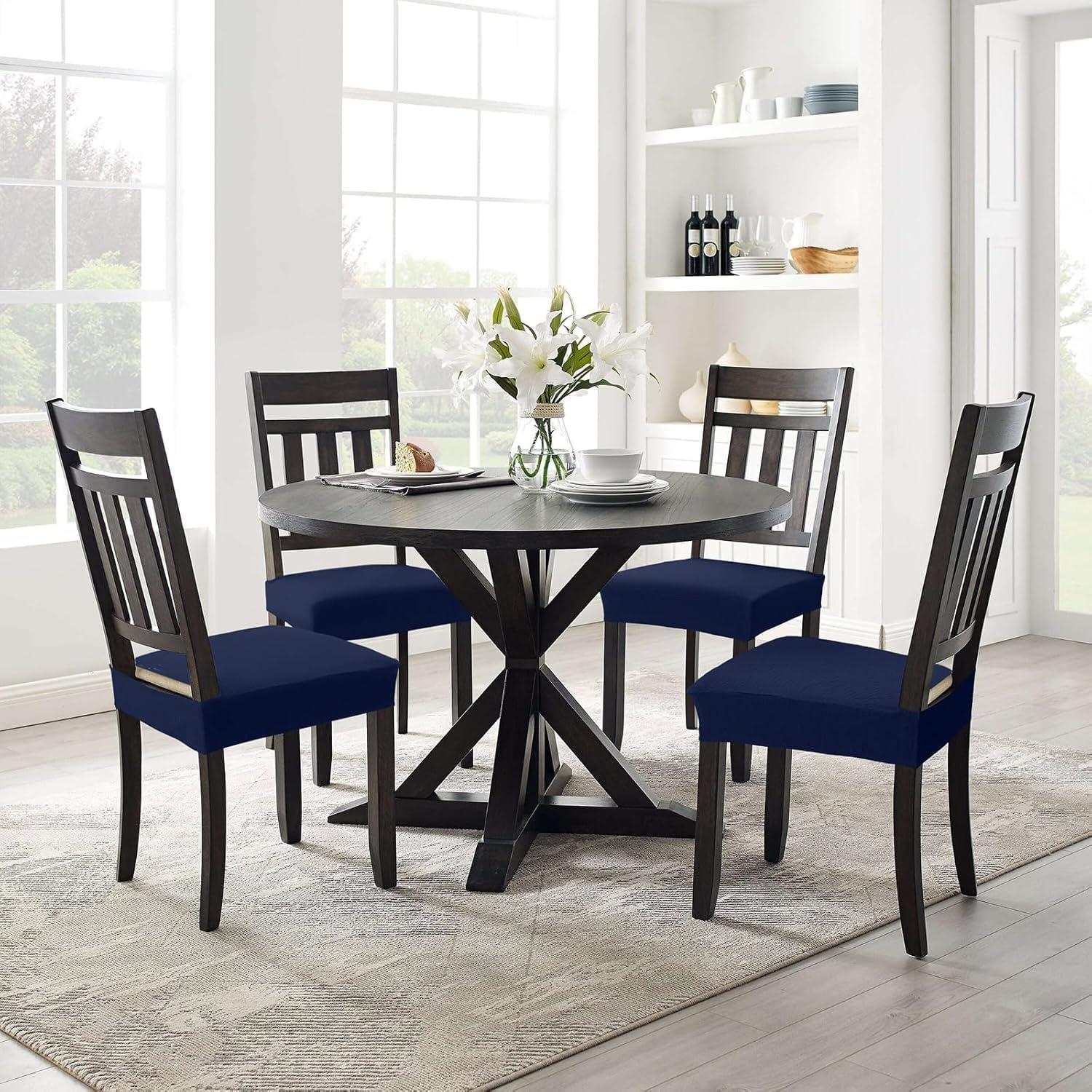 Furrygo Washable 4 Pieces Polyester Dining Chair Slipcovers, Navy