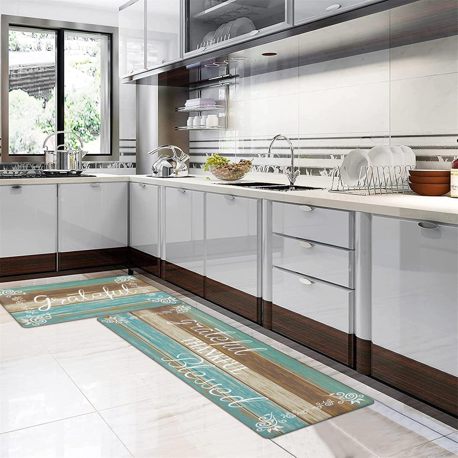 Rosalind Wheeler The Anti Fatigue Kitchen Mat Set of 2 Non Slip Cushioned Kitchen Mats for Floor Waterproof Farmhouse Kitchen Rugs and Mats Set Comfort Standing Desk Mat Carpet