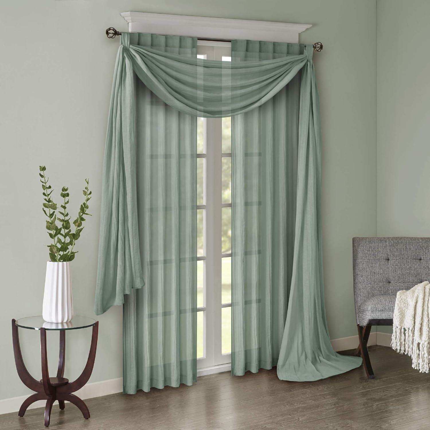 Aqua Sheer Polyester Ground Length Window Drapes, 2-Piece Set