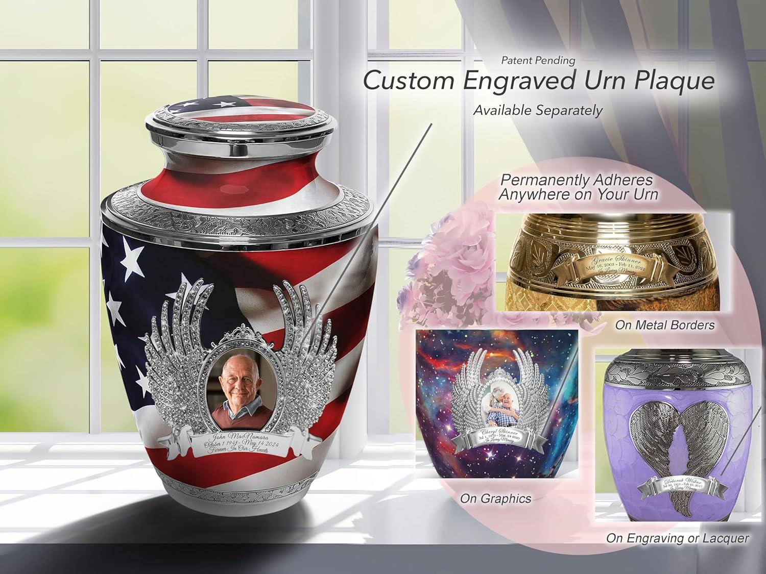 Commemorative Cremation Urns American Flag Metal 200 cu Keepsake Cremation Urn
