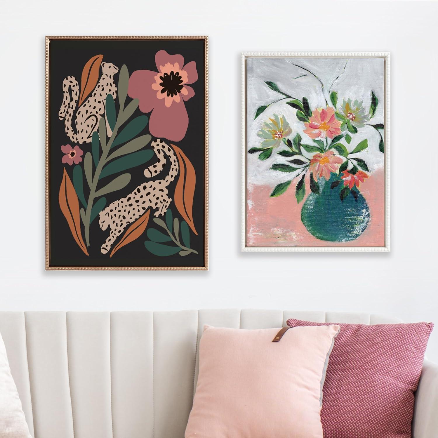 18"x24" Sylvie Beaded Wild Blooms Framed Canvas by Nikita Jariwala White - Kate & Laurel All Things Decor: Modern Botanical Digital Art