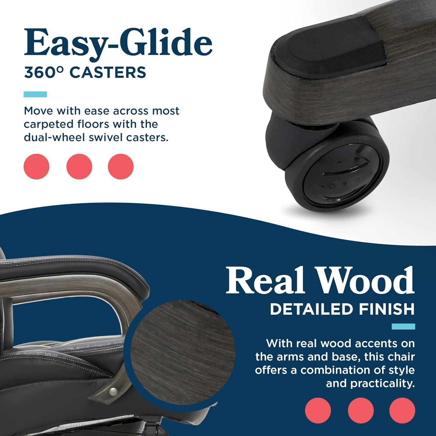 La-Z-Boy La-Z-Boy Harnett Big and Tall Executive Office Chair, Ergonomic High-Back Chair with Solid Wood Arms, ComfortCore with Memory Foam Cushions, Bonded Leather