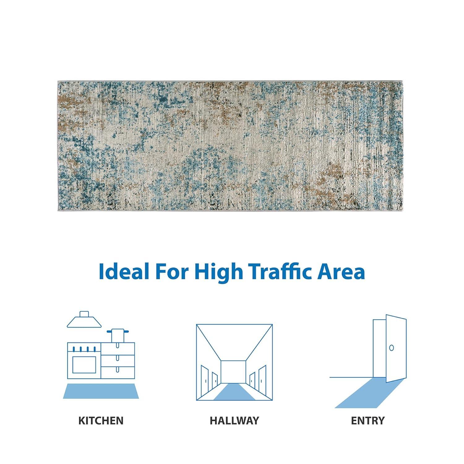 Blue Abstract 5' x 7' Stain-Resistant Synthetic Area Rug