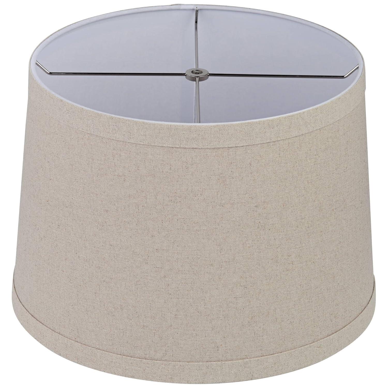 Springcrest Burlap Medium Drum Lamp Shade 14" Top x 16" Bottom x 11" High (Spider) Replacement with Harp and Finial