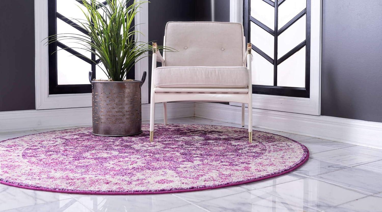 Unique Loom Penrose Collection Area Rug - Krystle (6' 1" Round Purple/Ivory)