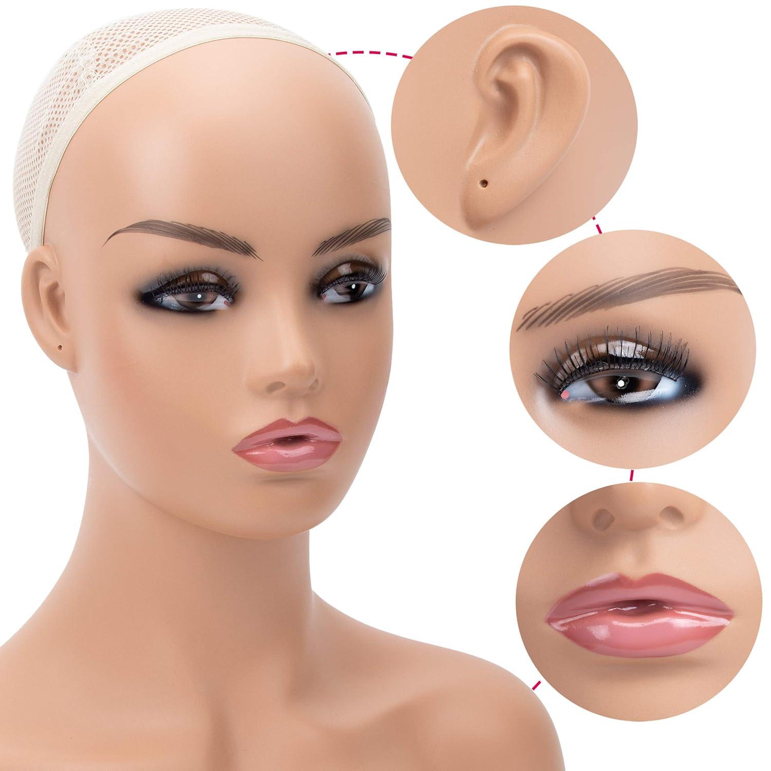 Mannequin PVC Manikin Head Realistic Mannequin Head Bust Wig Head Stand for Wigs Display Making Styling PMH-DC487-BS