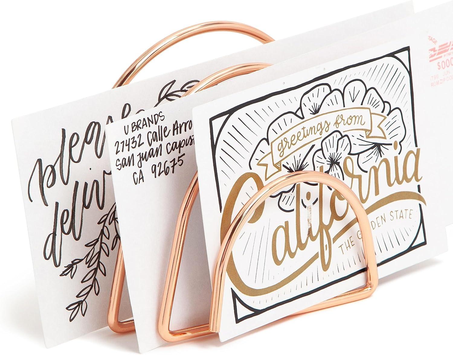 U Brands Letter-Size Desktop Fashion Filing Set, Rose Gold, (1) Rack, (3) Hanging Folders, (3) File Folders, (2) Trays,(1) Mail Sorter