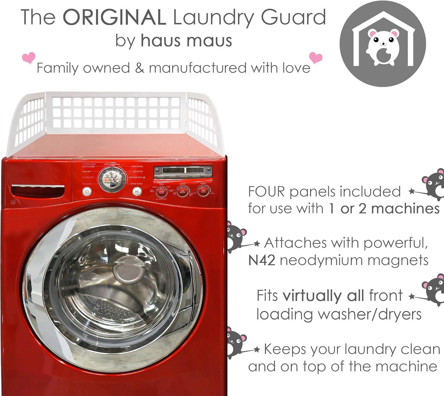 Haus Maus The Original Laundry Guard - Stop Laundry Falling Behind Washer/Dryer - Invented by a US Mom - Made in North America - Magnetic - Fits Most Front Loading Machines - Top of Fridge - White