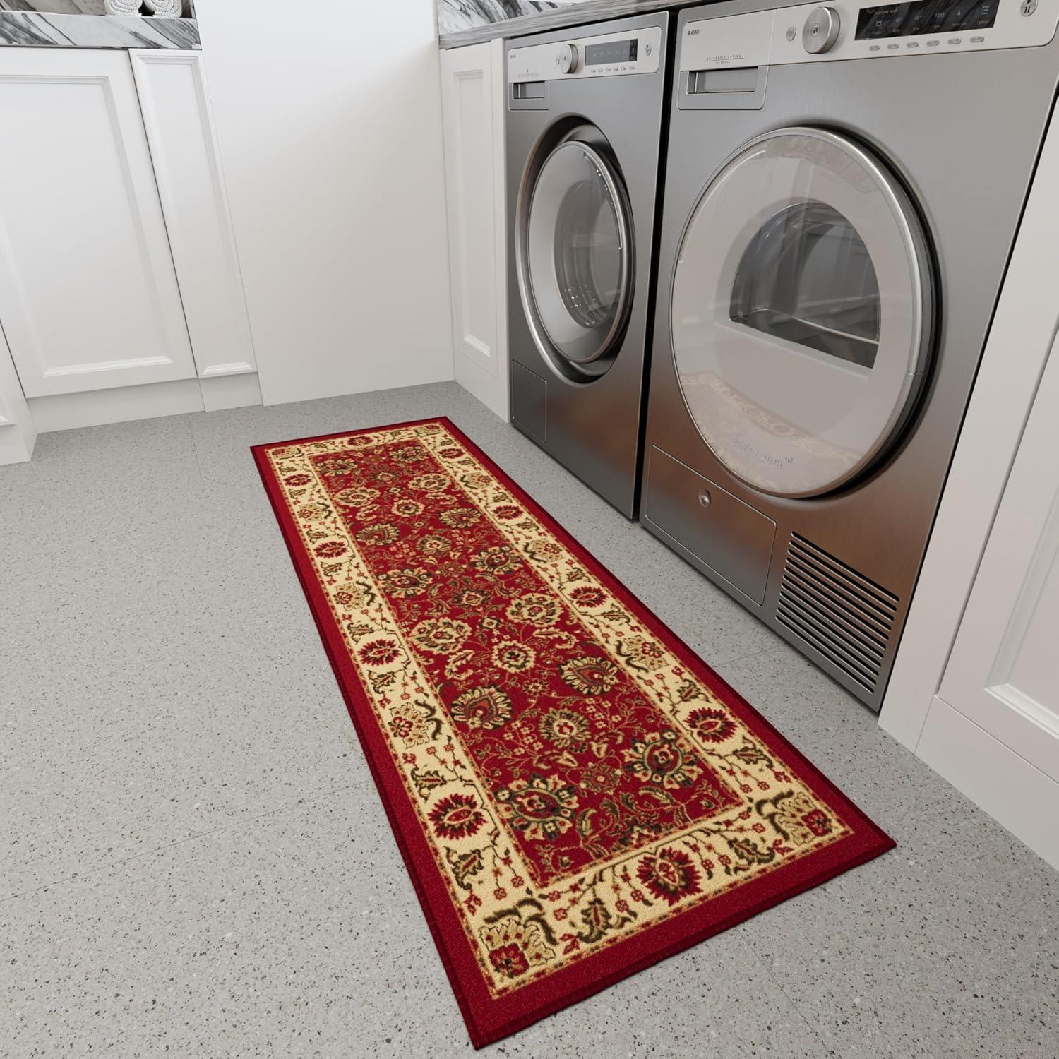 Ottohome Non-Slip Medallion Oriental Area Rug For Living Room, Hallway, Entryway Rug, Dark Red