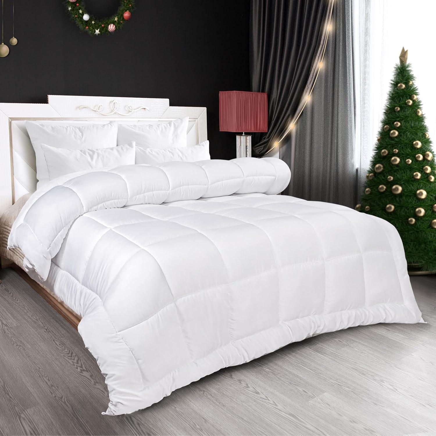Comforter Full White All Season Down Alternative, Cooling Quilted Duvet Insert, Bed Comforter with Corner Tabs, Washable Hypoallergenic Reversible Quilt