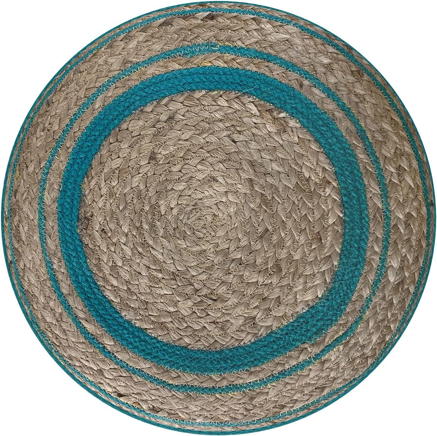 Simpli Home Serena 18"W Handcrafted Jute and Cotton Round Braided Pouf