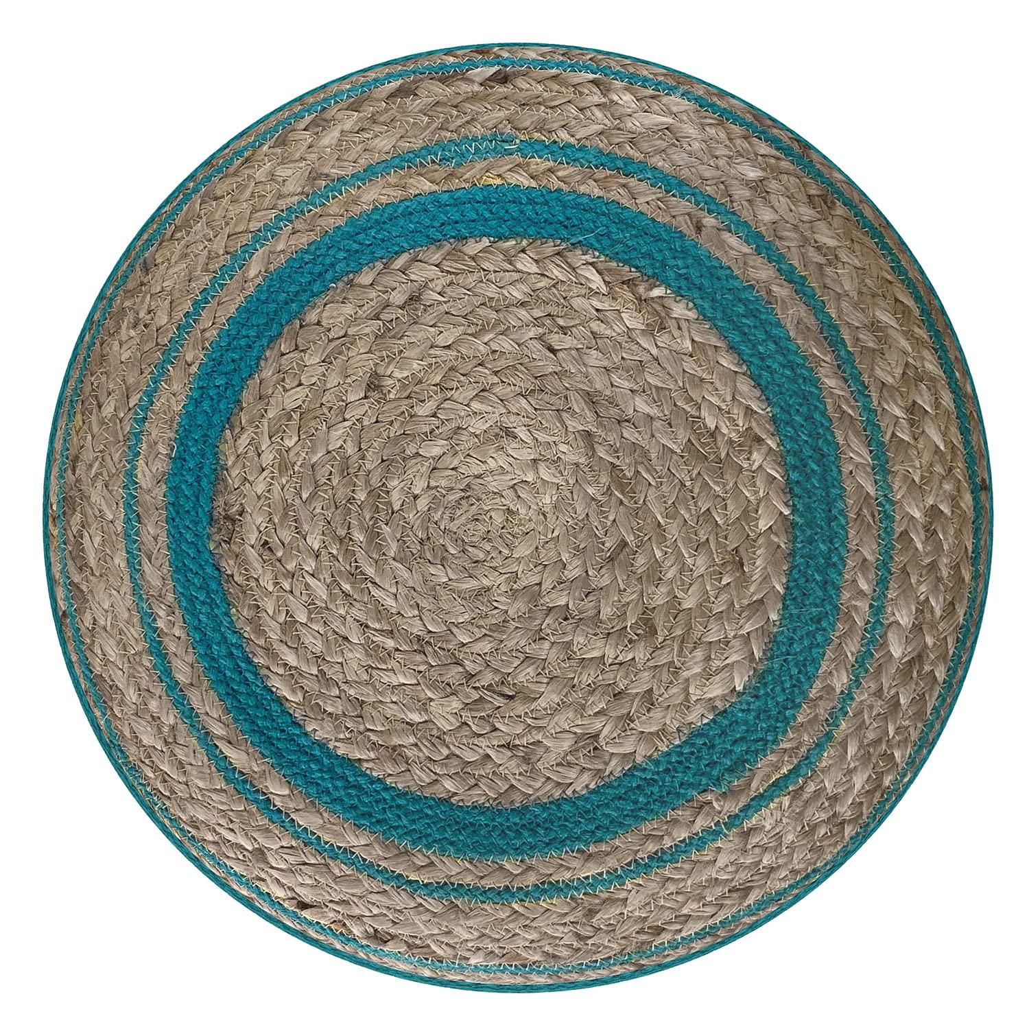 Simpli Home Serena 18"W Handcrafted Jute and Cotton Round Braided Pouf