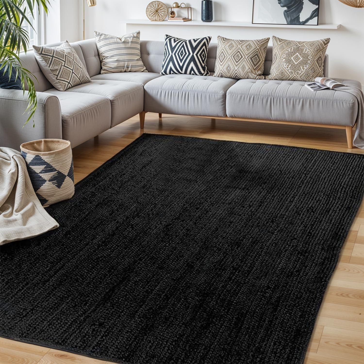 QUINCH Natural Fiber Jute Rug Hand Braided Farmhouse Rectangle Area Rug