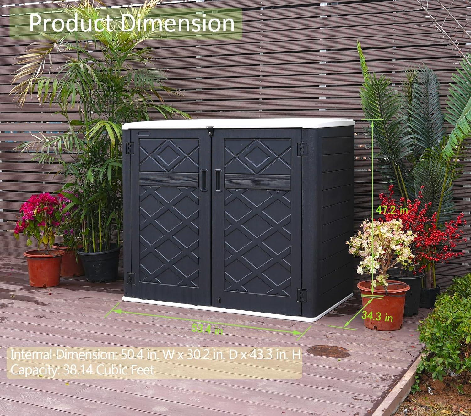 Large Brown Resin Outdoor Storage Shed with Shelving