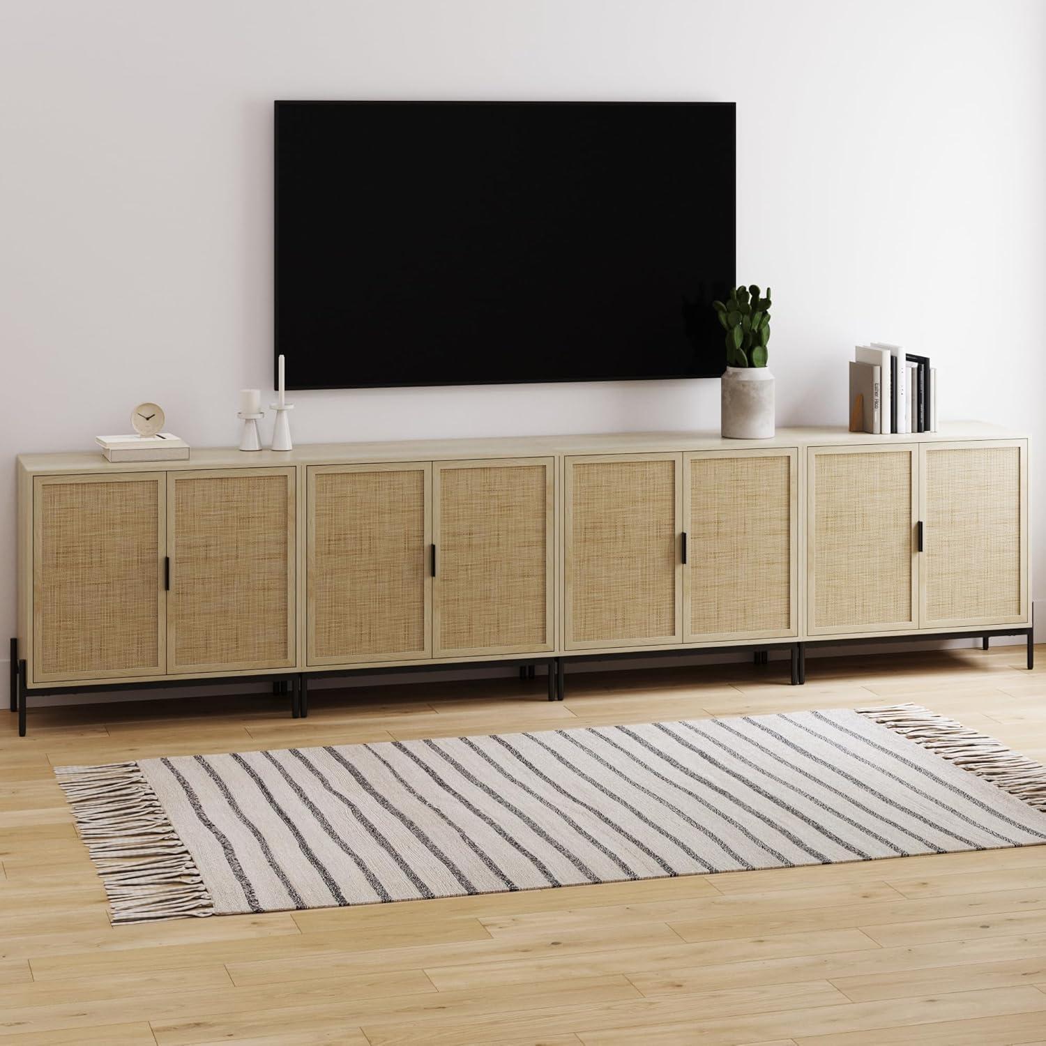 Nathan James Set of 4 Andrew Rattan Storage Cabinet Light Oak