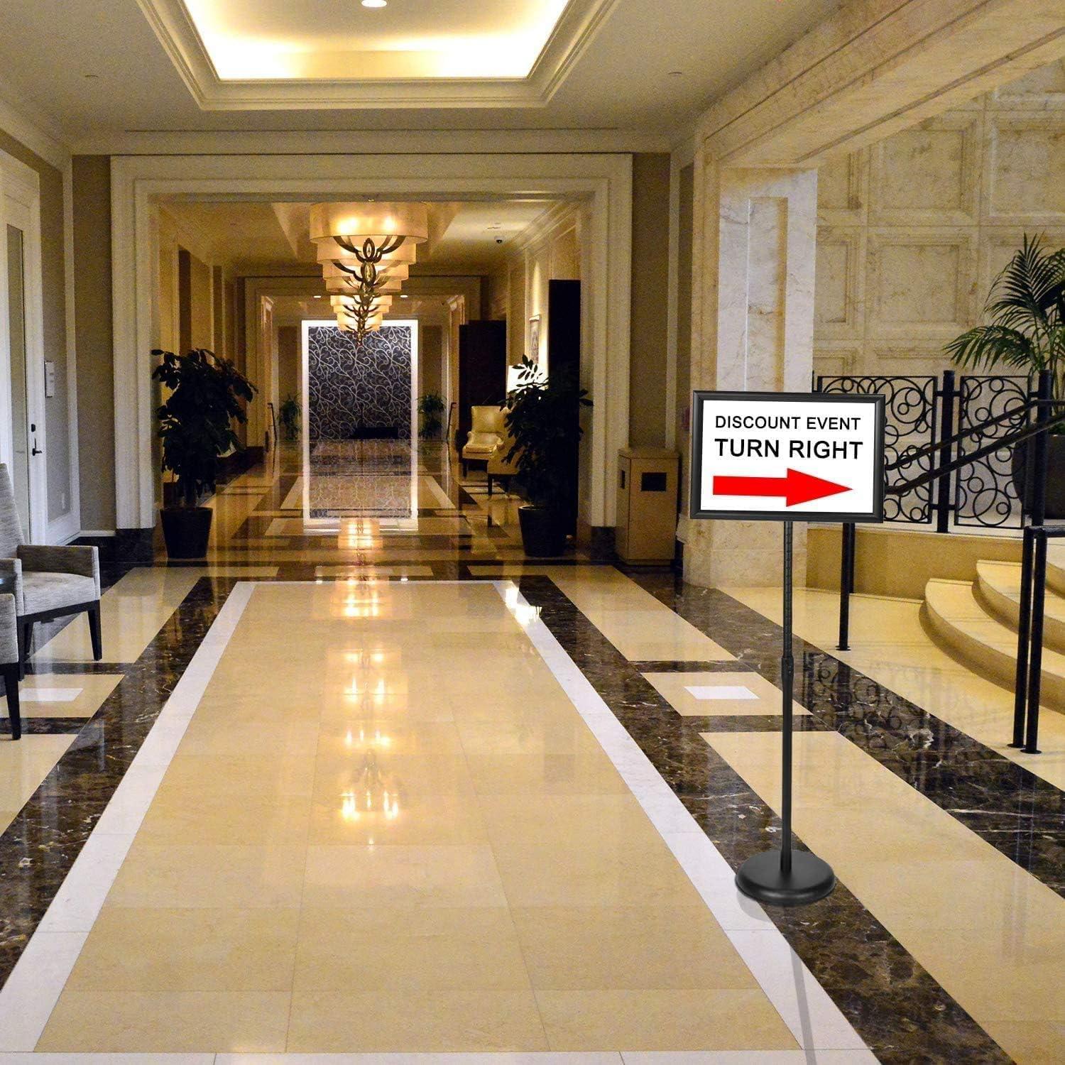 Adjustable Sign Holder Stand 8.5x11 inch,Pedestal Floor Signage Standing Holder with Heavy Duty Base, Aluminum Snap Open Frame Display for Business Restaurant, Mall,Schools-1 Pack