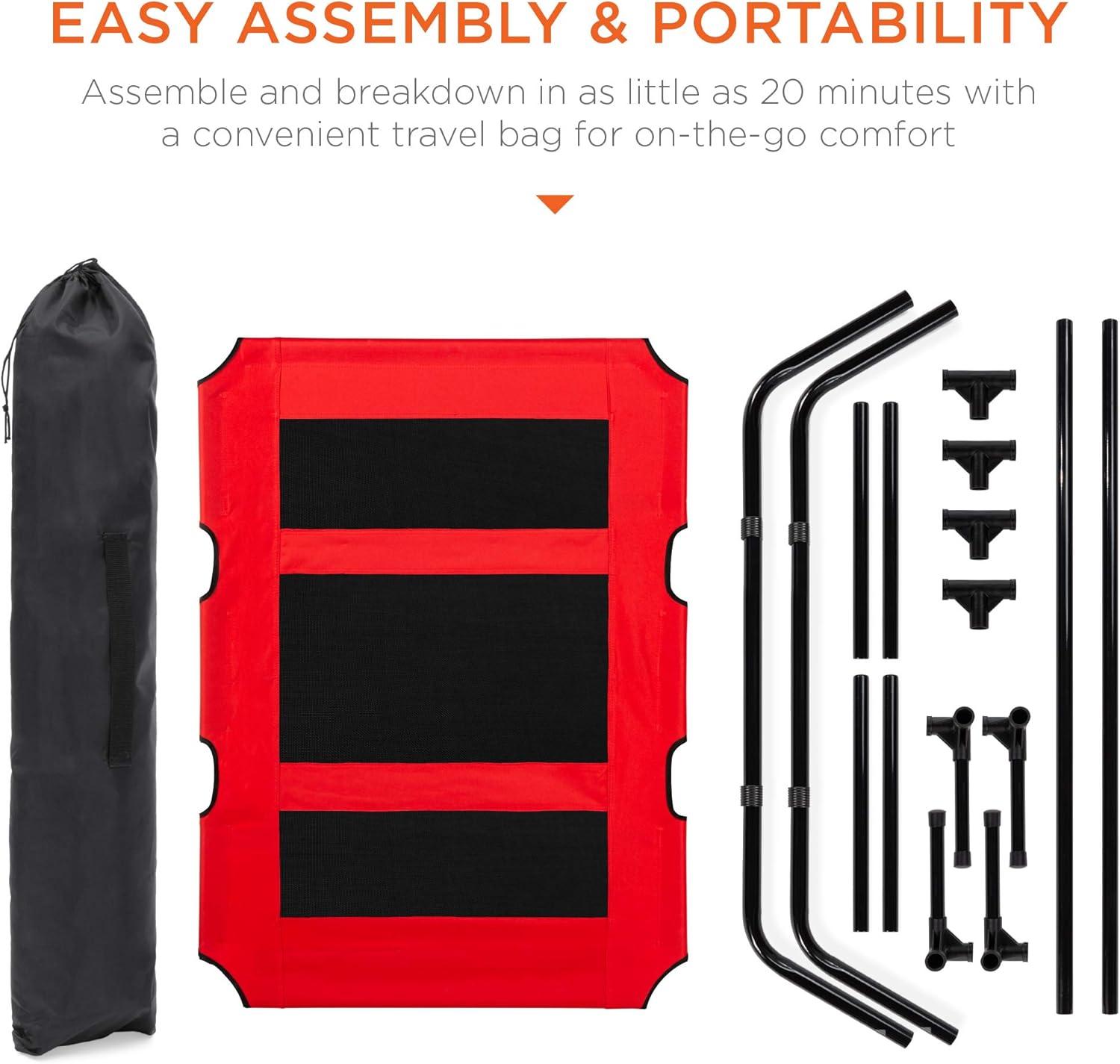 Best Choice Products 48in Elevated Cooling Dog Bed, Outdoor Raised Mesh Pet Cot w/ Removable Canopy, Carrying Bag - Red