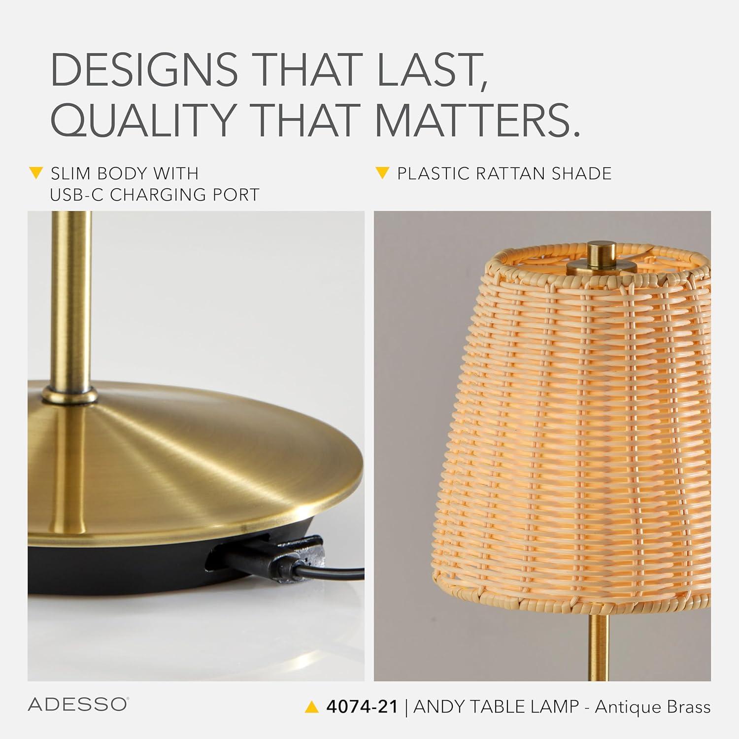 Adesso Benny Cordless Table Lamp (Includes LED Light Bulb) Antique Brass: ETL Listed, Touch Sensor, 3-Way Dimming