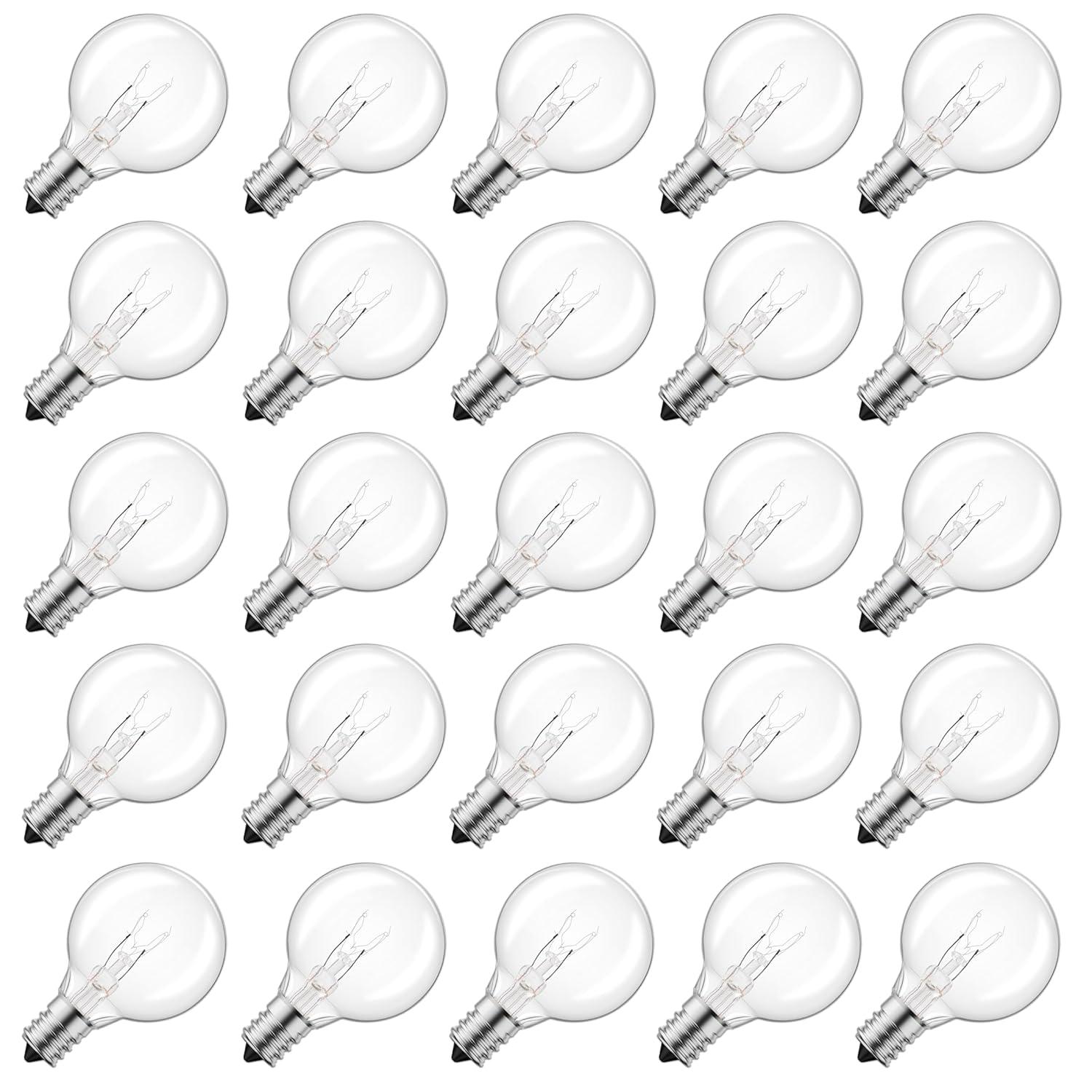 KY G40 Replacement LED Light Bulbs, 25 Pack Clear Globe Bulb fits E12 C7 Candelabra Screw Base Sockets, 1.5 Inch Dimmable Edison Light Bulbs for Indoor Outdoor Patio Decor, Warm White