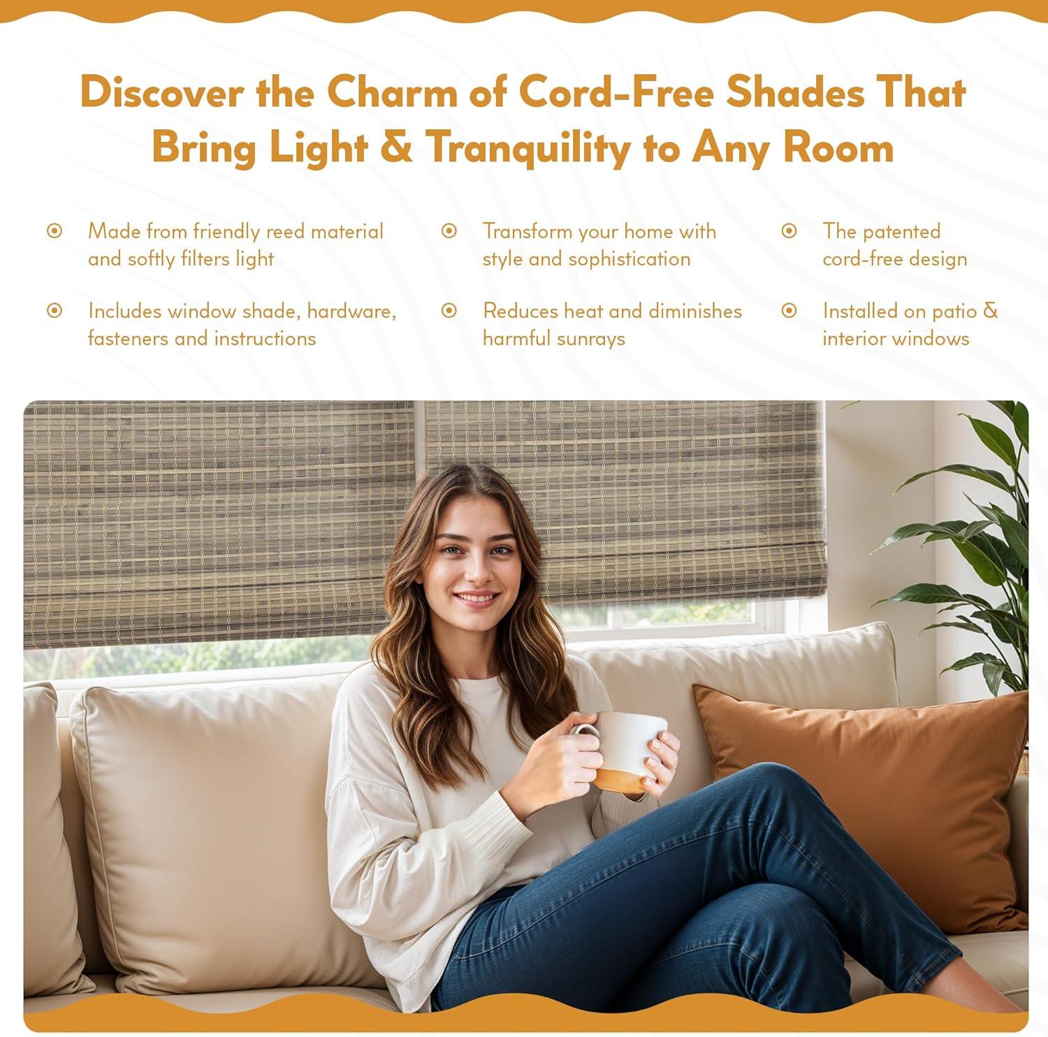 Radiance Newport 23x64-in Cordless Driftwood Roman Shade