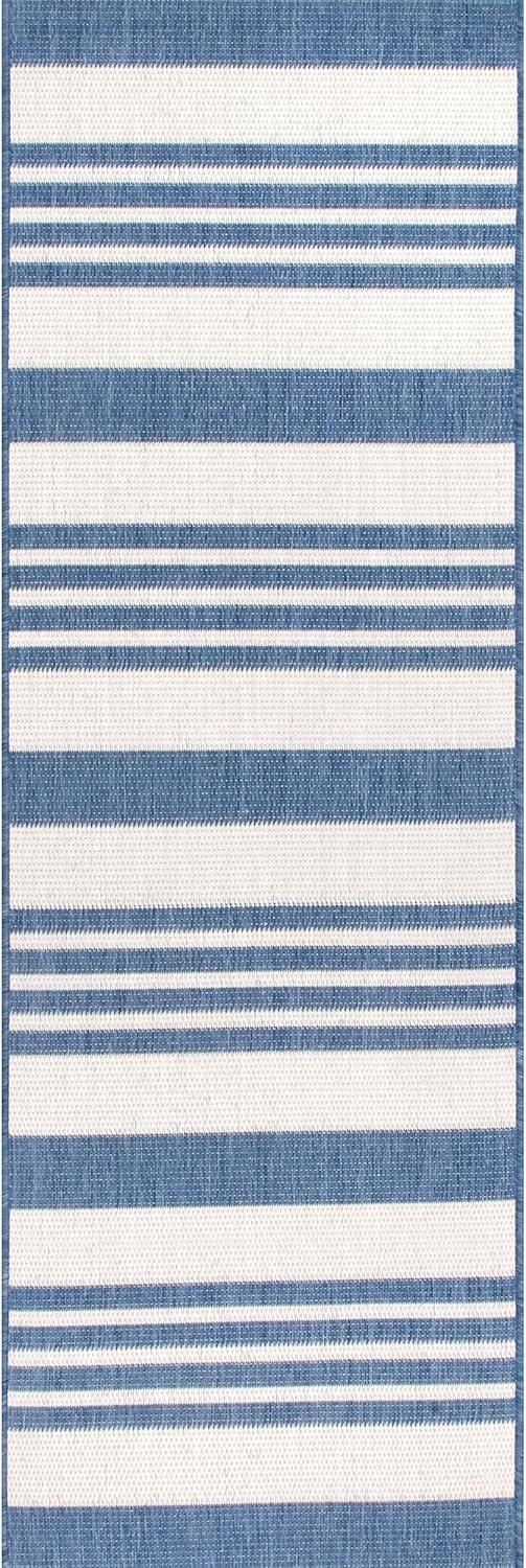 Nuloom Robin Striped 10x13 Indoor/Outdoor Area Rug for Living Room Patio Deck Front Porch Kitchen, Blue/Ivory