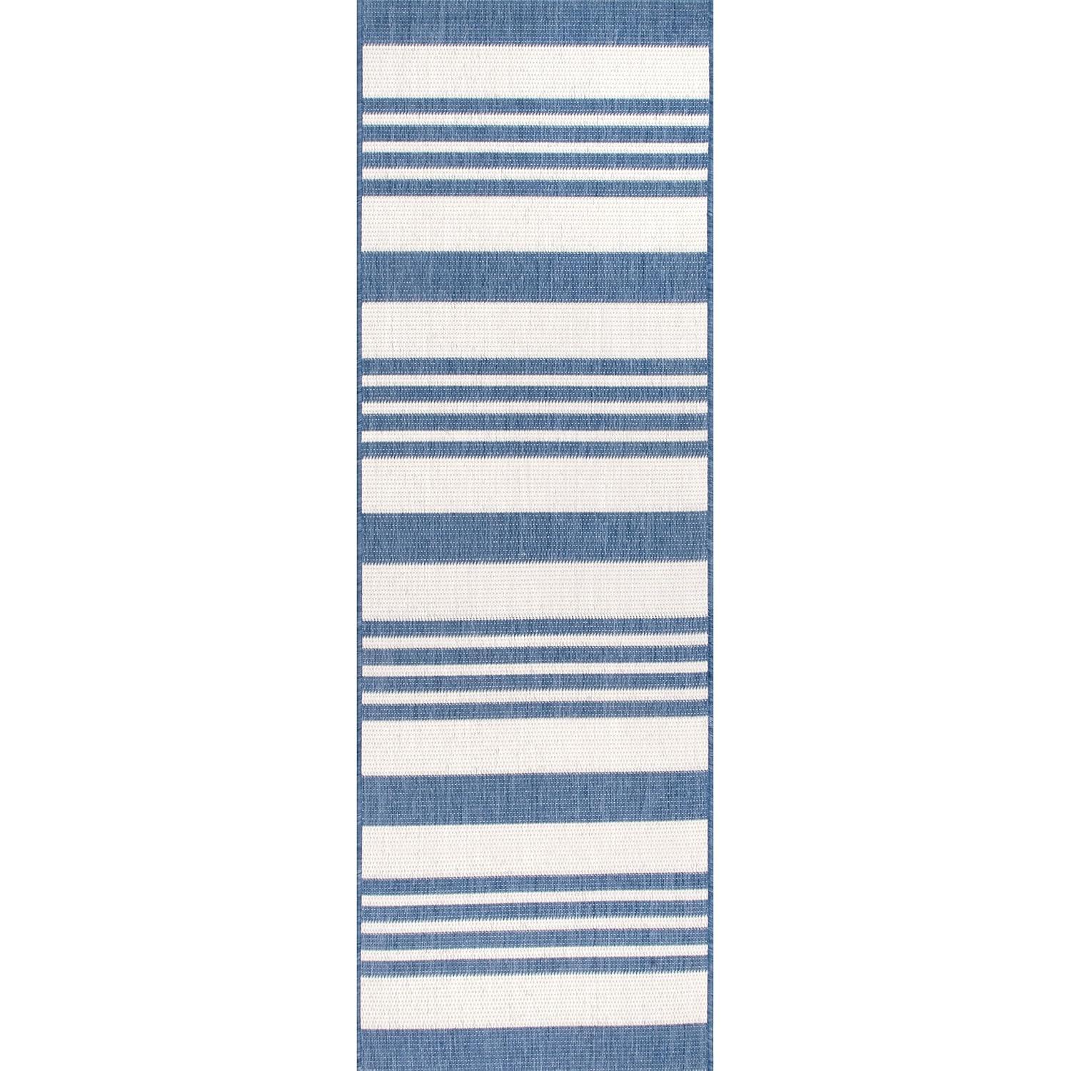 Nuloom Robin Striped 10x13 Indoor/Outdoor Area Rug for Living Room Patio Deck Front Porch Kitchen, Blue/Ivory