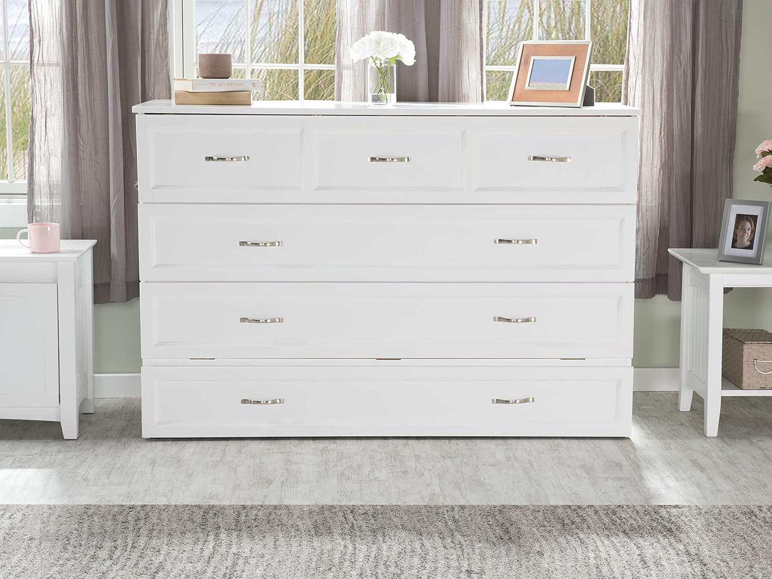 Queen Deerfield Murphy Bed Chest with Charging Station White - AFI: Space-Saving, Fold-Out Mattress, Elegant Design