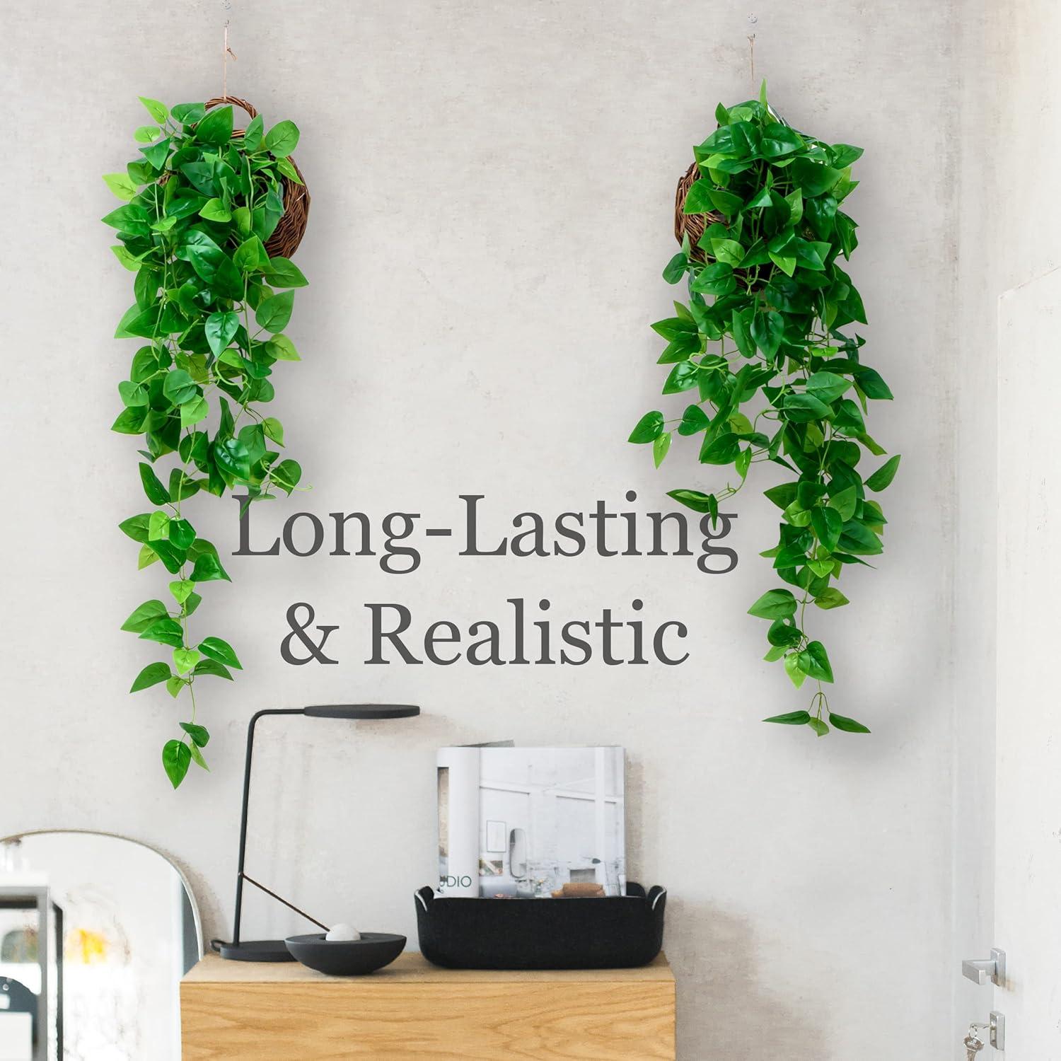 Ophelia & Co. Fake Hanging Plants Vines(2Pcs) Artificial Ivy Greenery Garlands For Home Bedroom Living Aesthetic Indoor,Outdoor Farmhouse Decorations(No Basket)