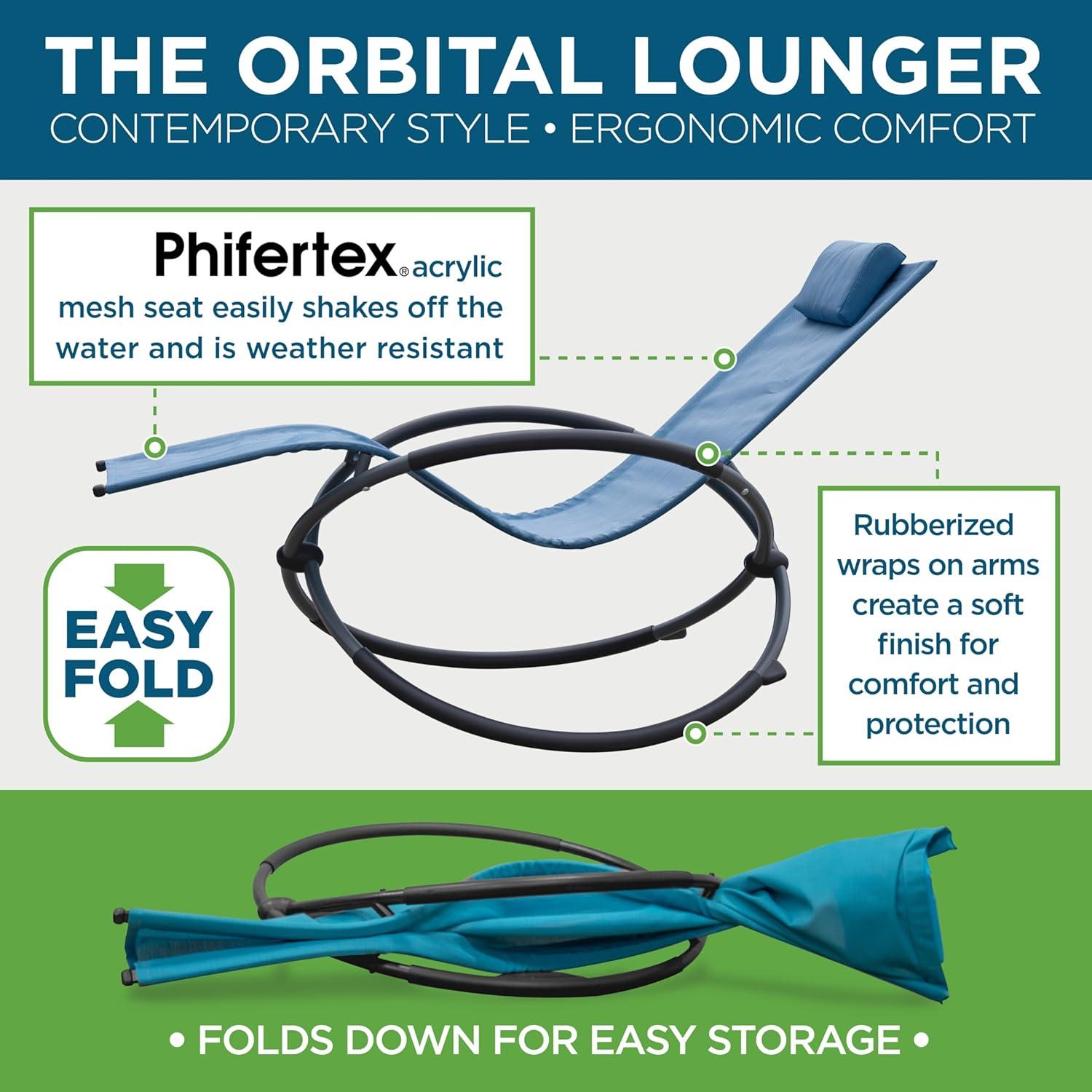 The Hamptons Collection 60” Blue Outdoor Aluminum Orbital Lounge Chair with a Pillow