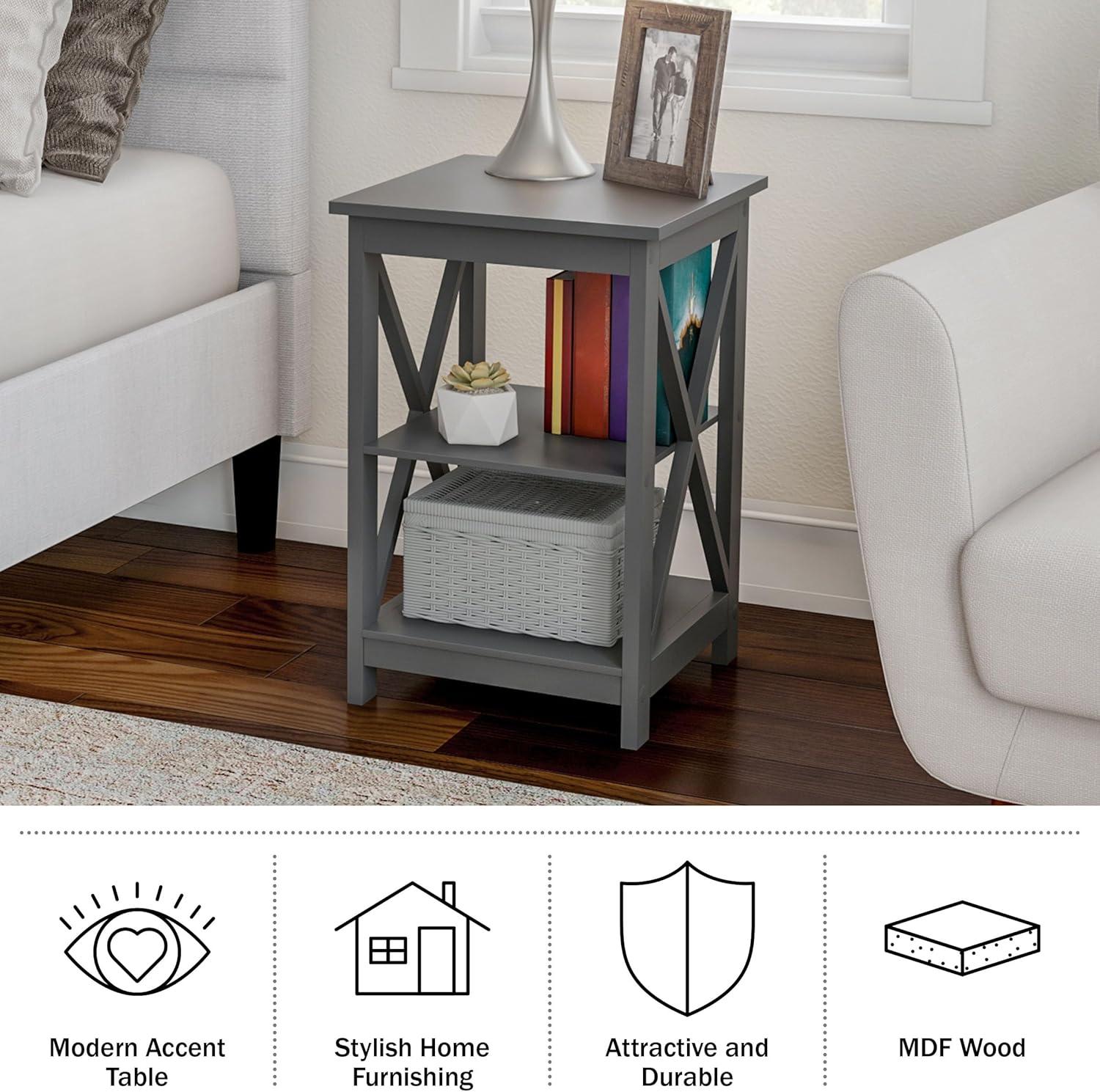 Queribus Side Tables with Two Shelves – 2 Piece Contemporary Nightstands with X-Legs – Wooden End Table Pair for Living Room or Bedroom