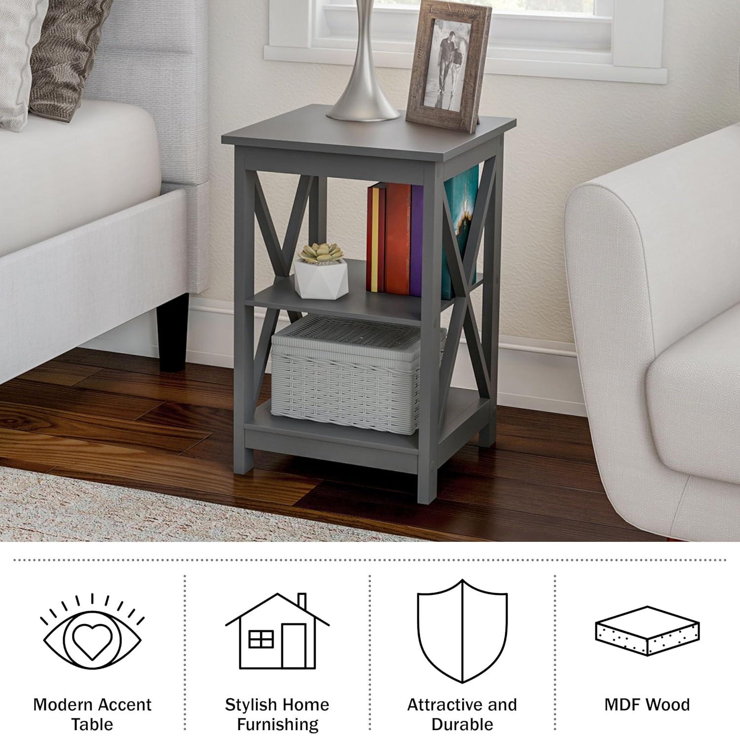 Queribus Side Tables with Two Shelves – 2 Piece Contemporary Nightstands with X-Legs – Wooden End Table Pair for Living Room or Bedroom