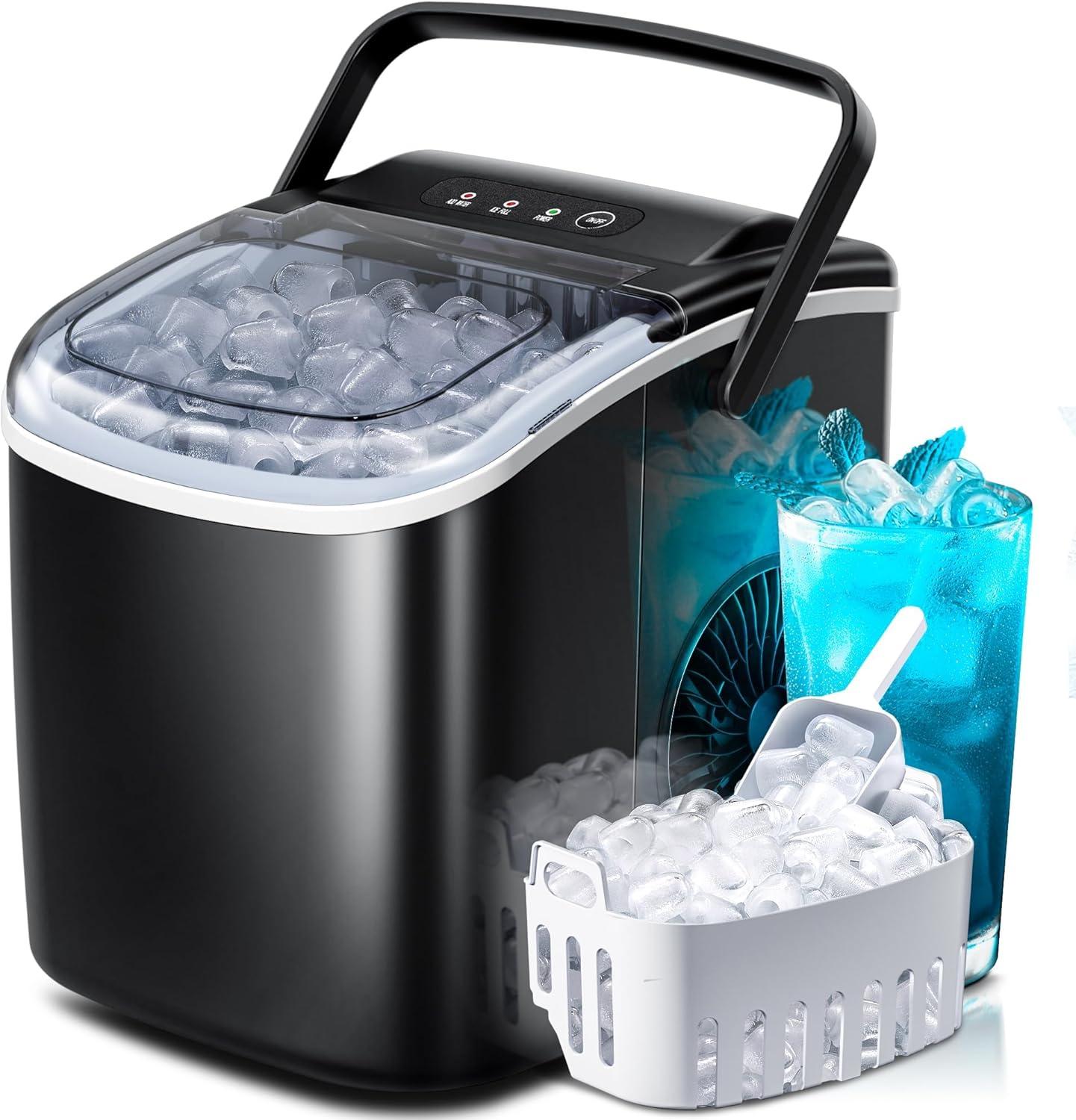 Antarctic Star Countertop Ice Maker Ice Machine With Handle,Self-Cleaning Ice Makers, 26Lbs/24H, 9 Ice Cubes Ready In 6 Mins For Home/Kitchen/Bar/Party/Camping