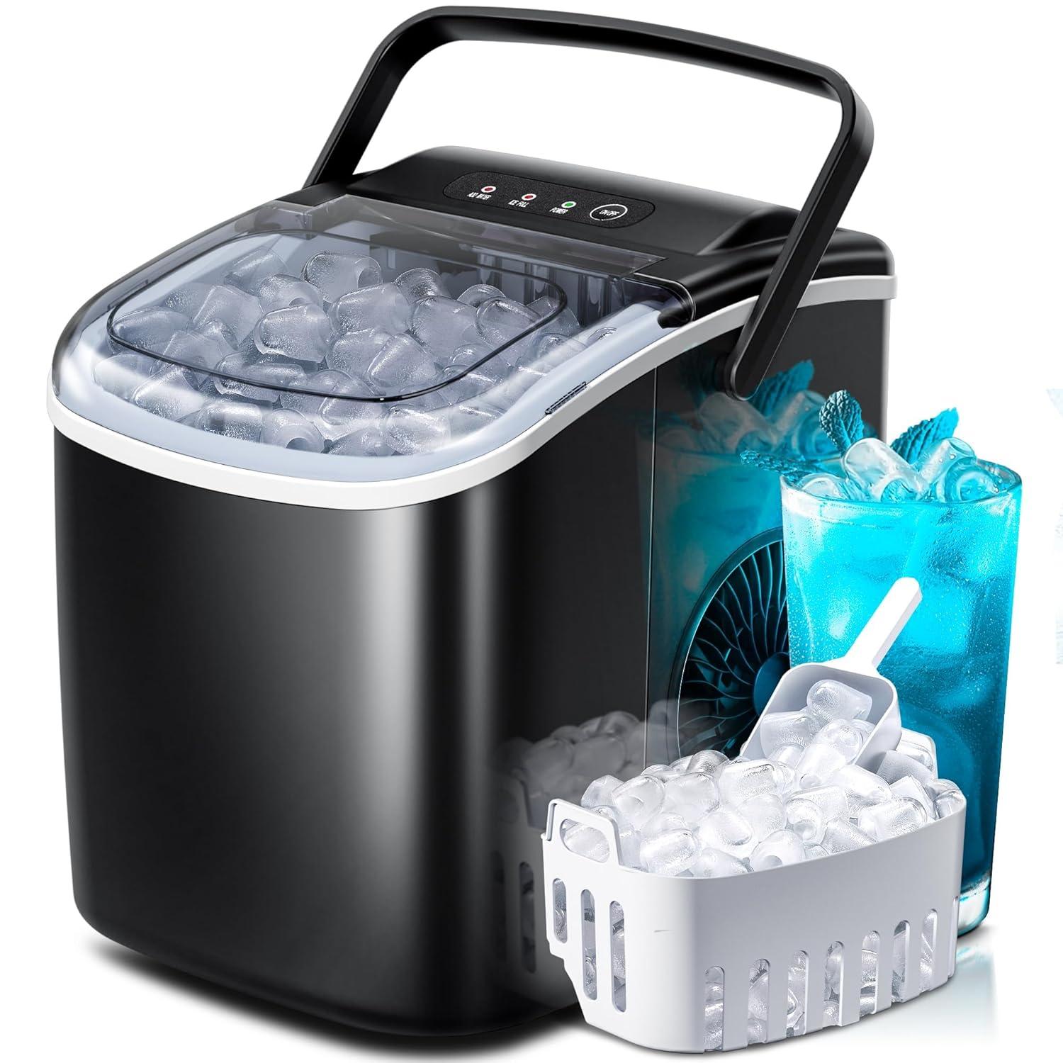 Antarctic Star Countertop Ice Maker Ice Machine With Handle,Self-Cleaning Ice Makers, 26Lbs/24H, 9 Ice Cubes Ready In 6 Mins For Home/Kitchen/Bar/Party/Camping