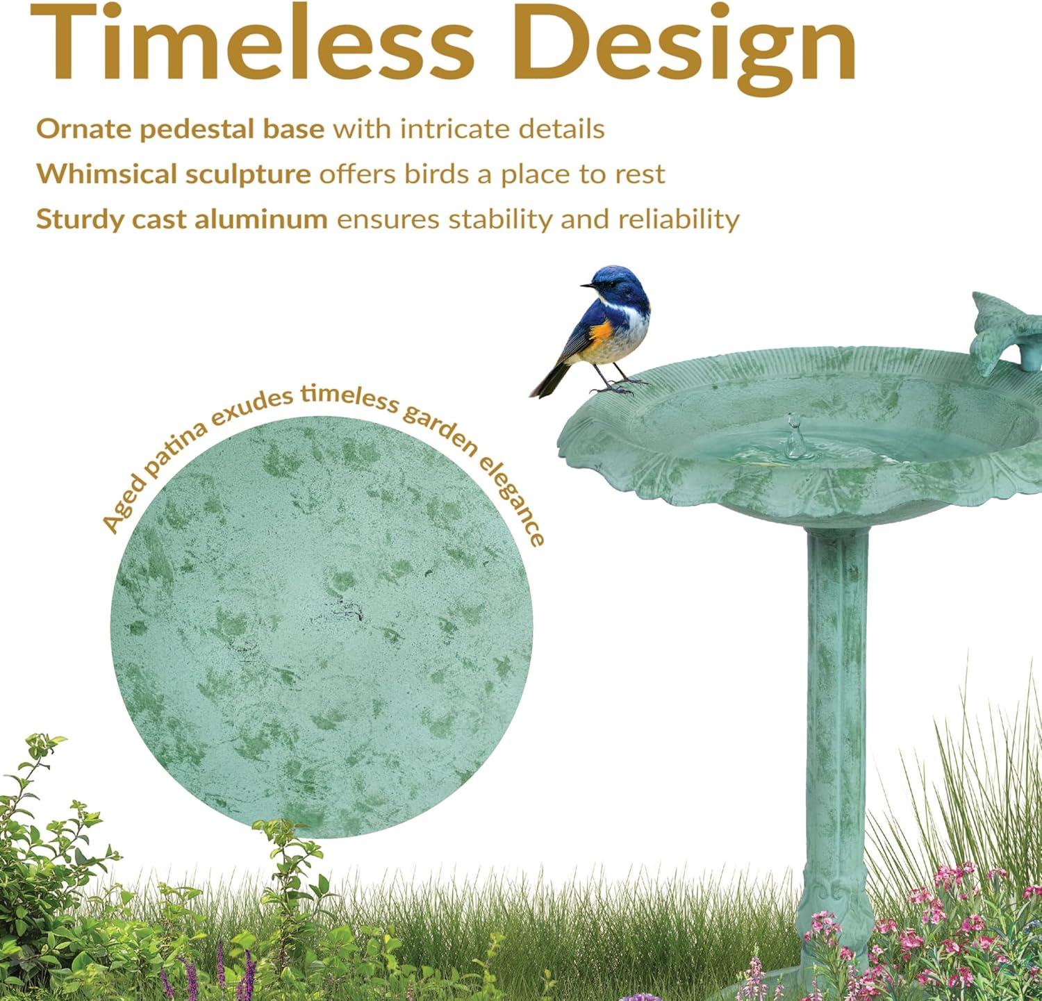 Garden Visitor Freestanding Cast Aluminum Outdoor Bird Bath