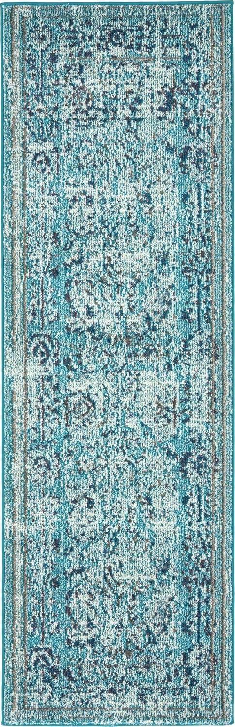 Light Blue Synthetic Stain-Resistant Runner Rug