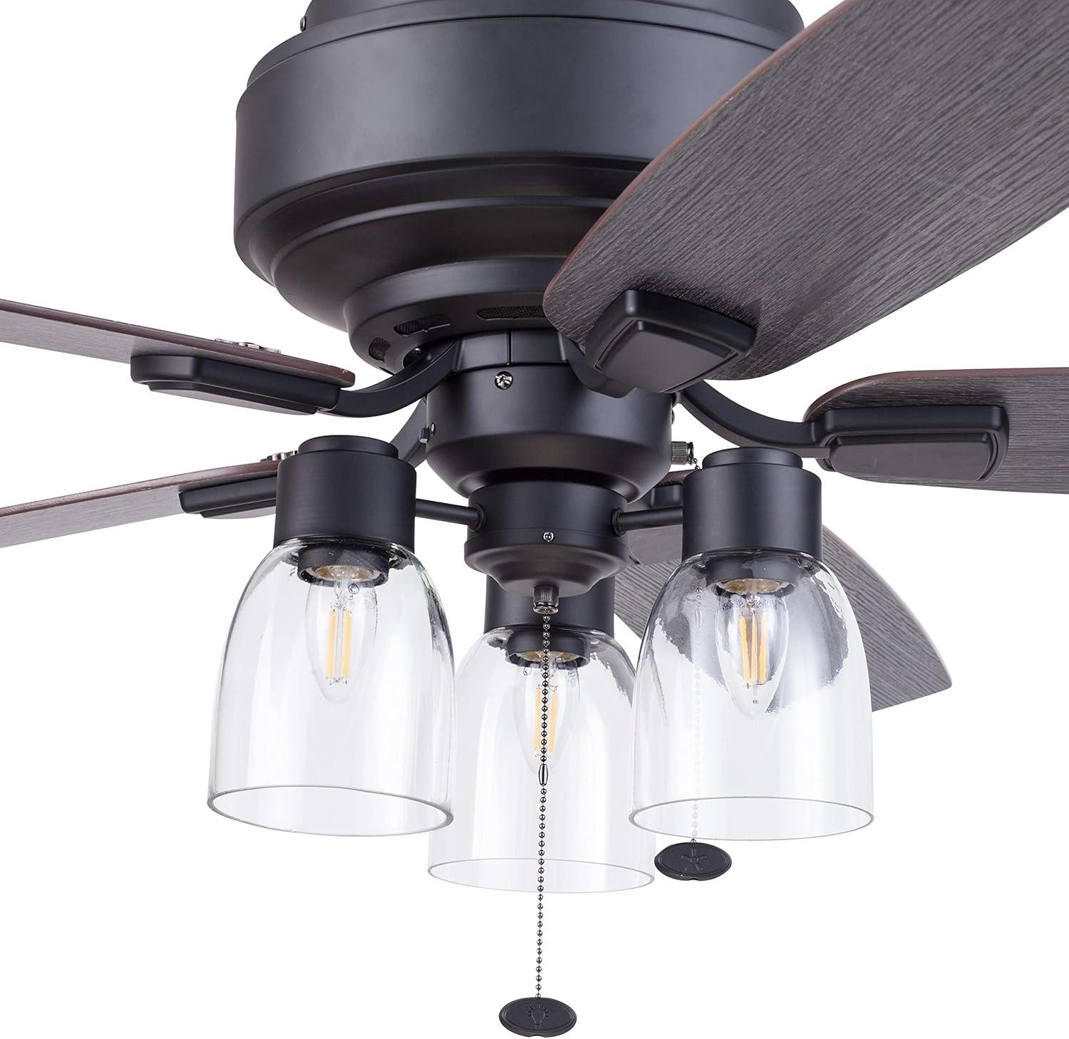 Prominence Home Magonia 52-in Flush Mount Matte Black with Black Pine/Rough Pine Blades Ceiling Fan With Light ( 5 -Blade )