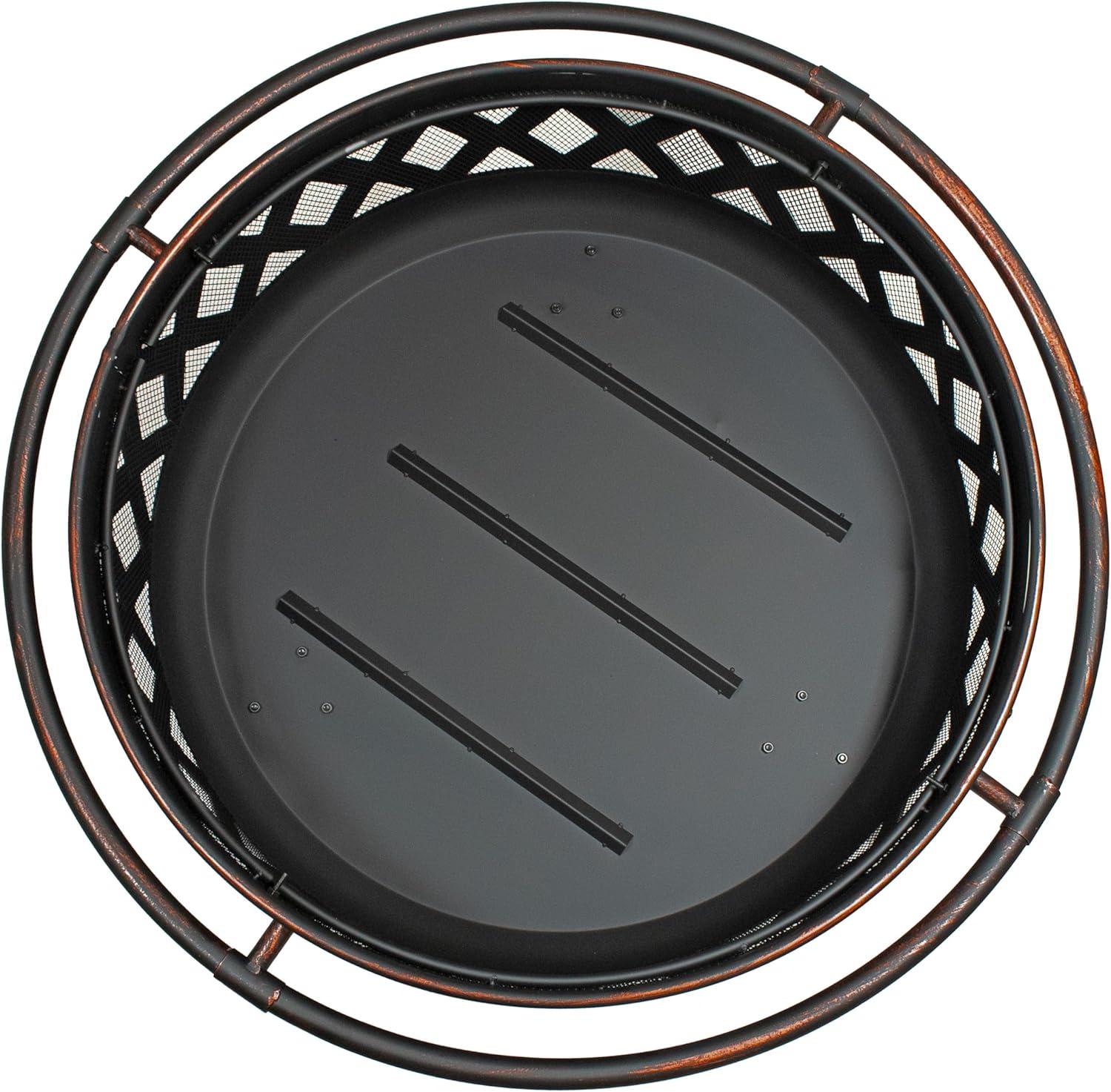 Alcott Hill® Mast Round Wood-Burning Bronze Finish Crossweave Fire Pit with Screen and Poker