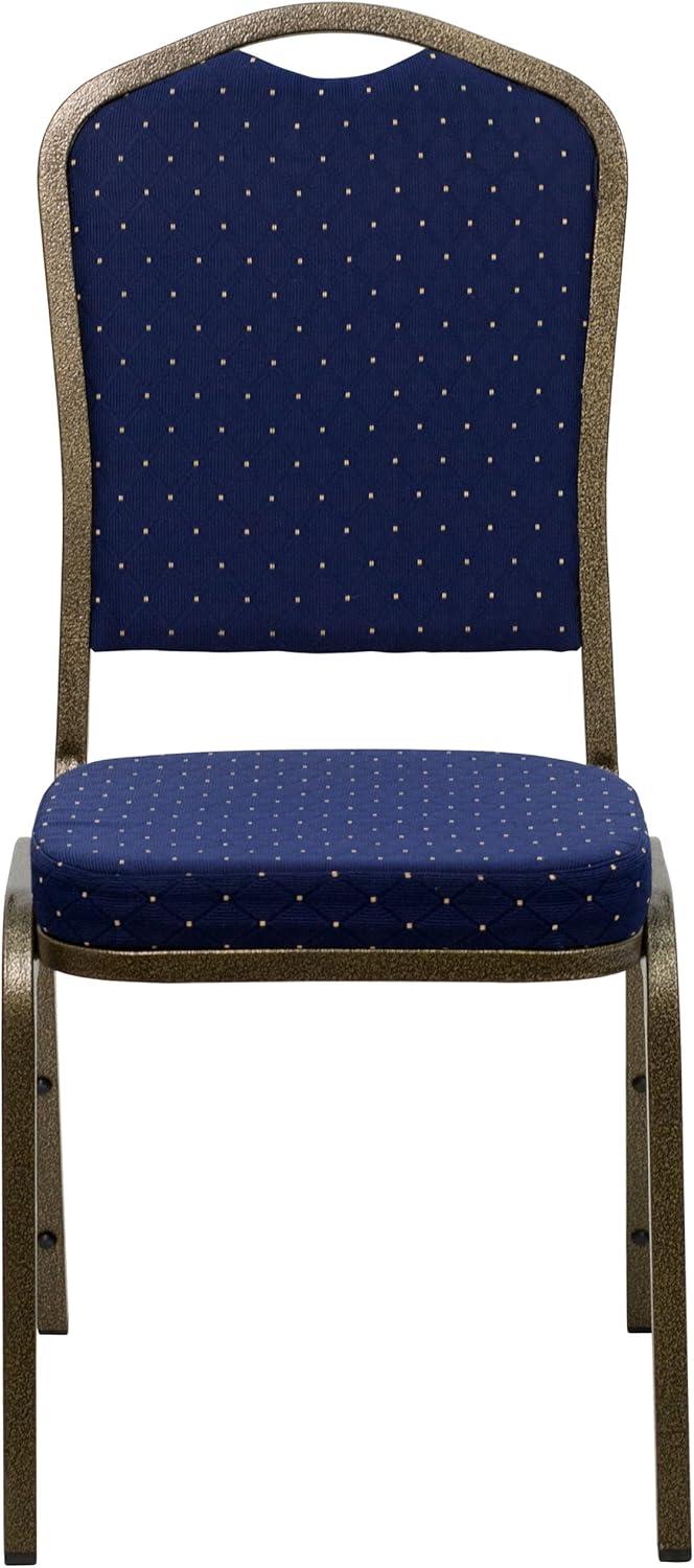 Flash Furniture HERCULES Series Crown Back Stacking Banquet Chair in Navy Blue Dot Patterned Fabric - Gold Vein Frame