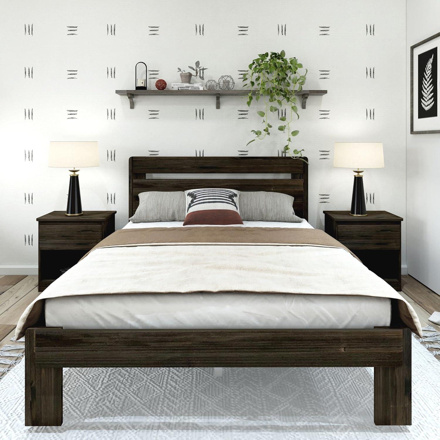 Plank+Beam Farmhouse Queen Bed with Plank Headboard, Solid Wood Platform Bed
