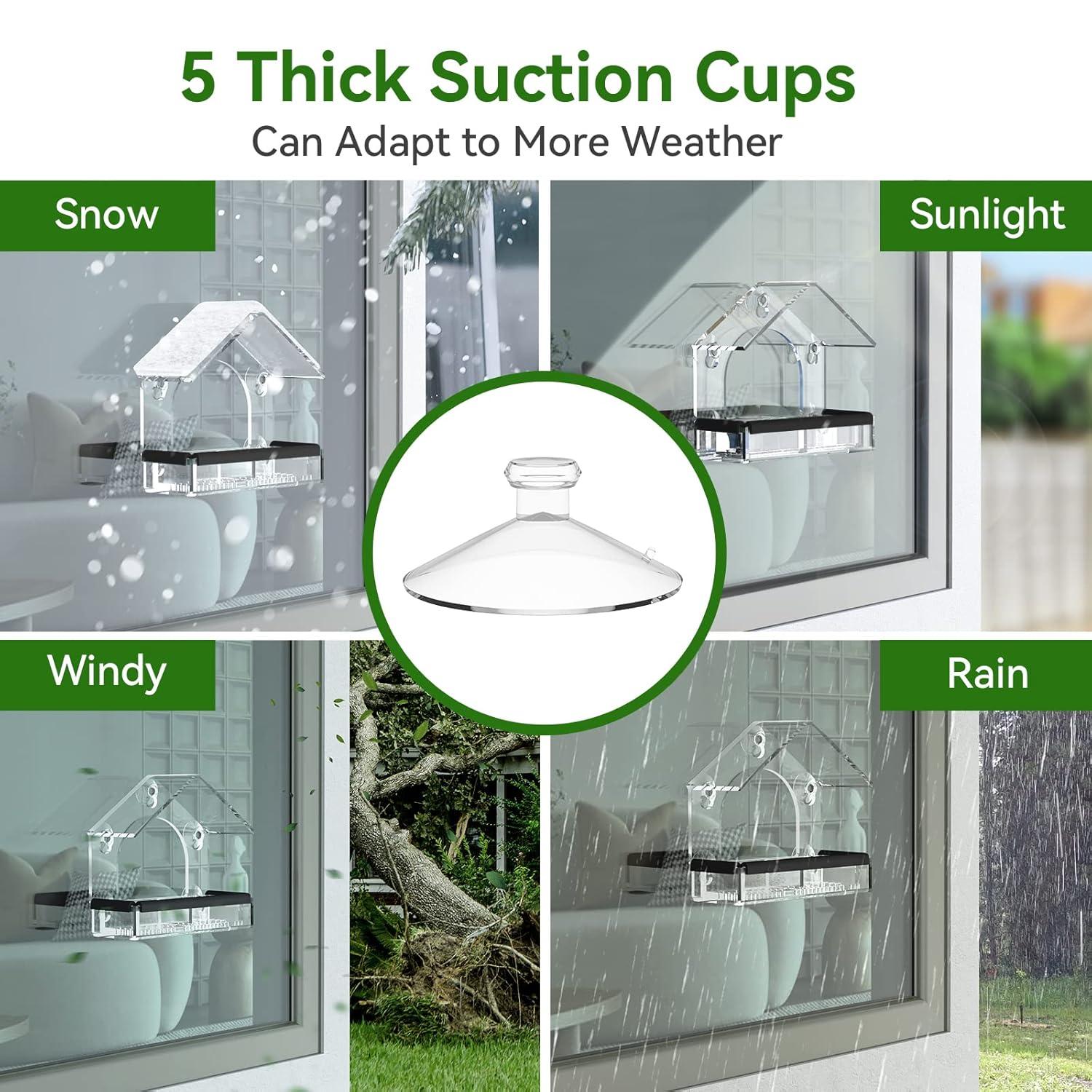 Clear Window Bird Feeder with 5 Extra Strong Suction Cups, DY-SKTY Sturdy and Durable Acrylic Birdfeeders for Viewing Wild Birds Outside, as a Bird Watching Gift, Outdoor Birdhouse Box, Garden Decor