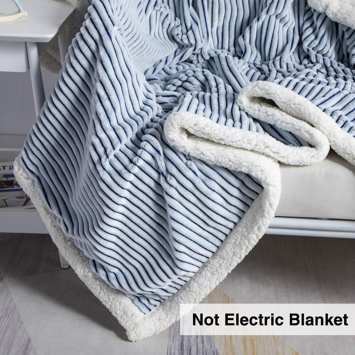 DISSA Sherpa Fleece Blanket Soft Grey and White Throw Blanket Cozy Plush Blankets for Couch Sofa Bed,51"x63"
