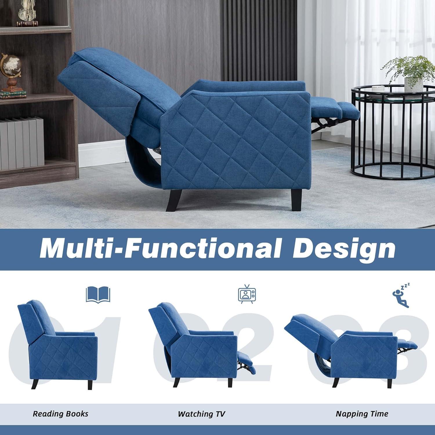 AVAWING Push Back Recliner Chair, Wing Back Chairs with Arms, Mid-Century Vintage Accent Chair for Living Room, Polyester, Blue