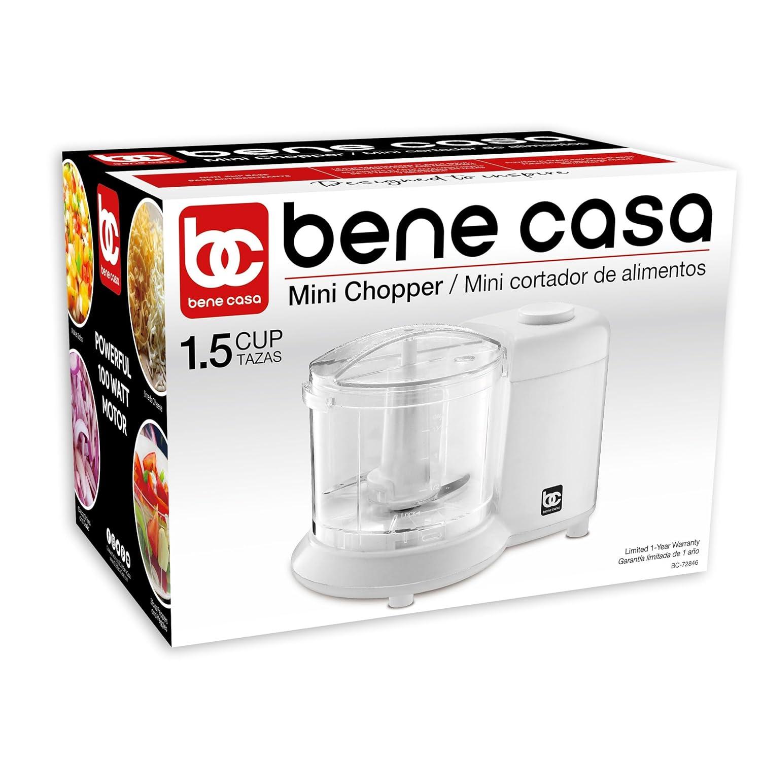 Bene Casa Mini Chopper in white, stainless-steel blade mini chopper, pule control, dishwasher safe chopper, mincer, dicer, powerful motor