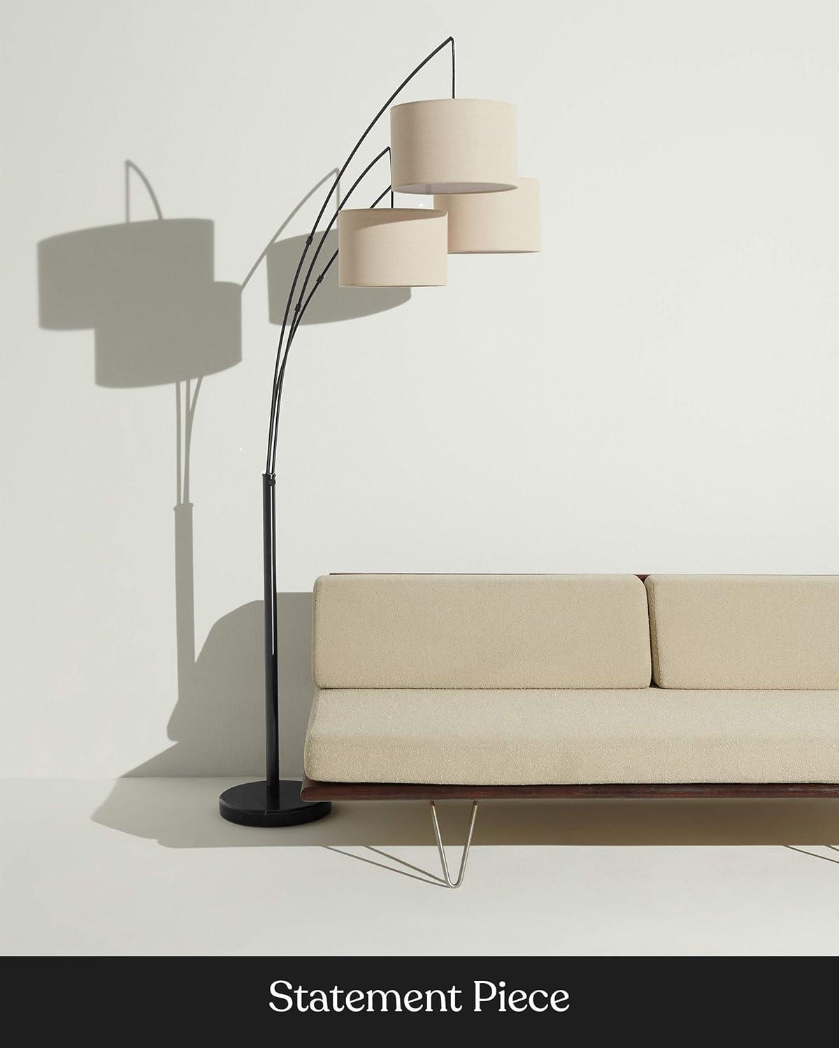 Trilage 84 in. Mid-Century Modern 3-Light Adjustable LED Floor Lamp with 3 Fabric Drum Shades