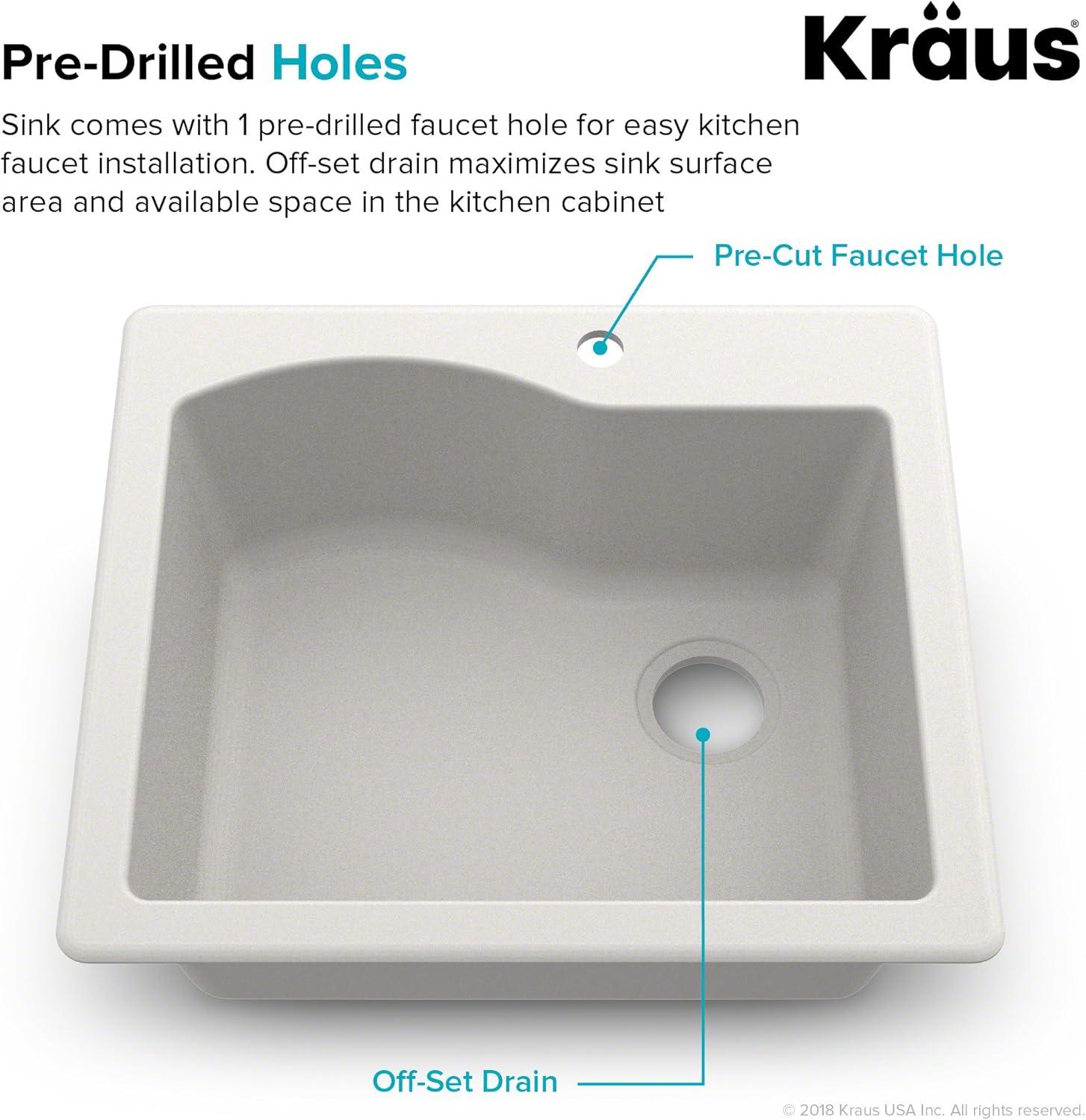 KRAUS Quarza™ 25" L Dual Mount Single Bowl Granite Kitchen Sink and Strainer
