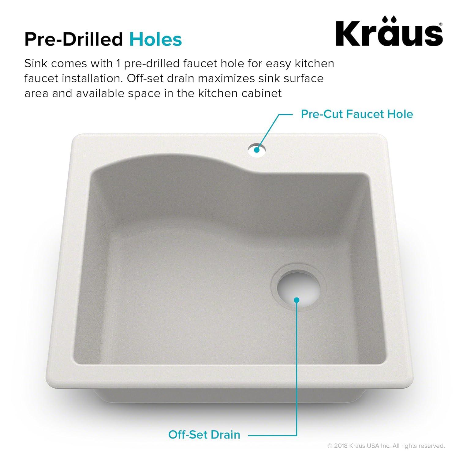Kraus KRAUS Quarza™ 25" L Dual Mount Single Bowl Granite Kitchen Sink and Strainer KGD-441GREY-PST1-GR