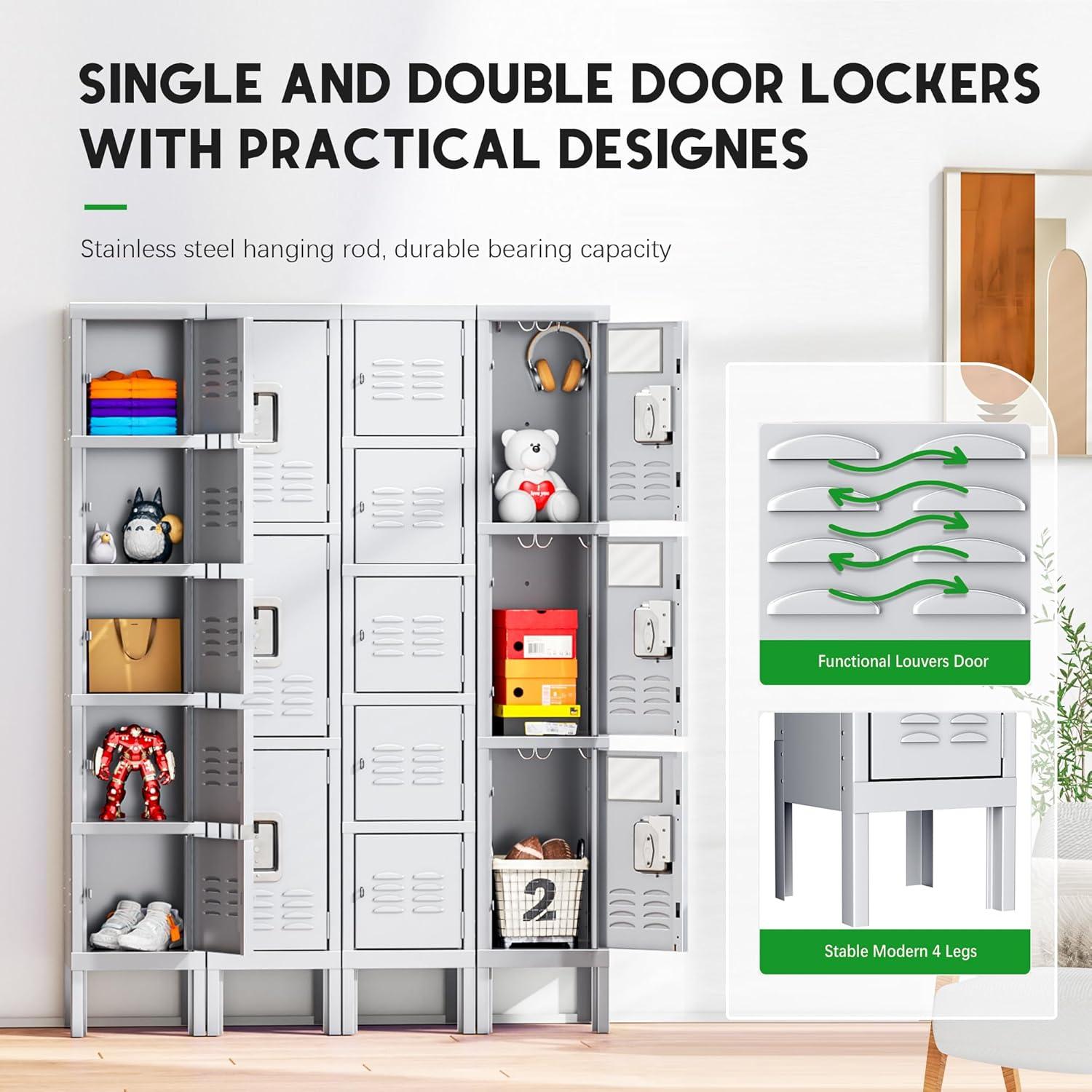 INTERGREAT Storage Locker for Employee,Office,Metal Gym Locker with 3 Door,Steel Grey Locker Cabinet Organization for School, Free Standing