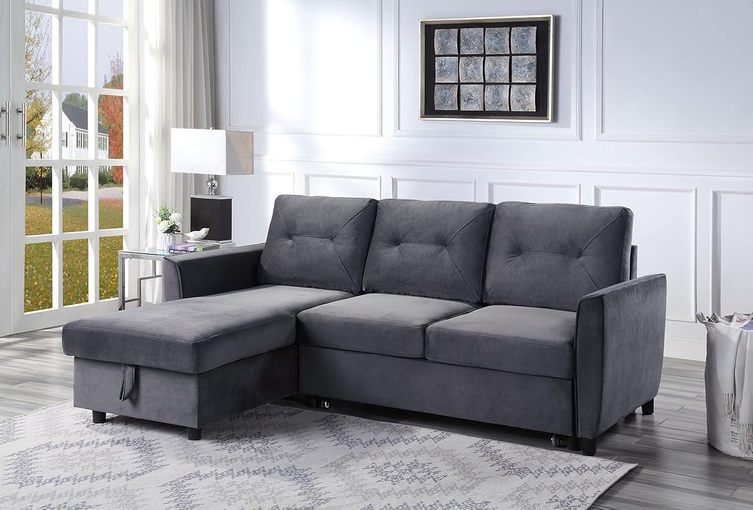 Hudson Dark Gray Velvet Two-Piece Sectional Sofa with Storage