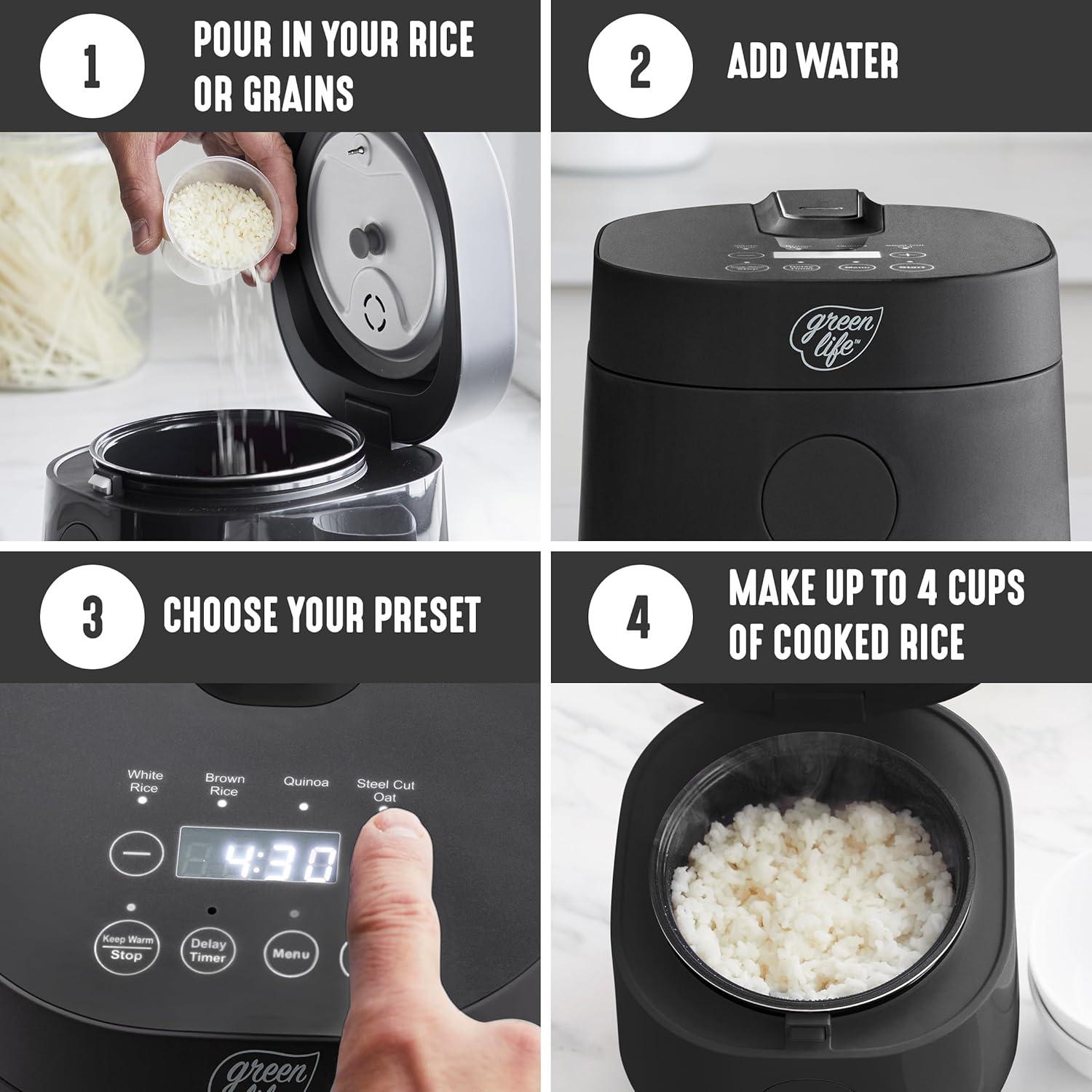 Black 4-Cup Digital Ceramic Nonstick Rice Cooker